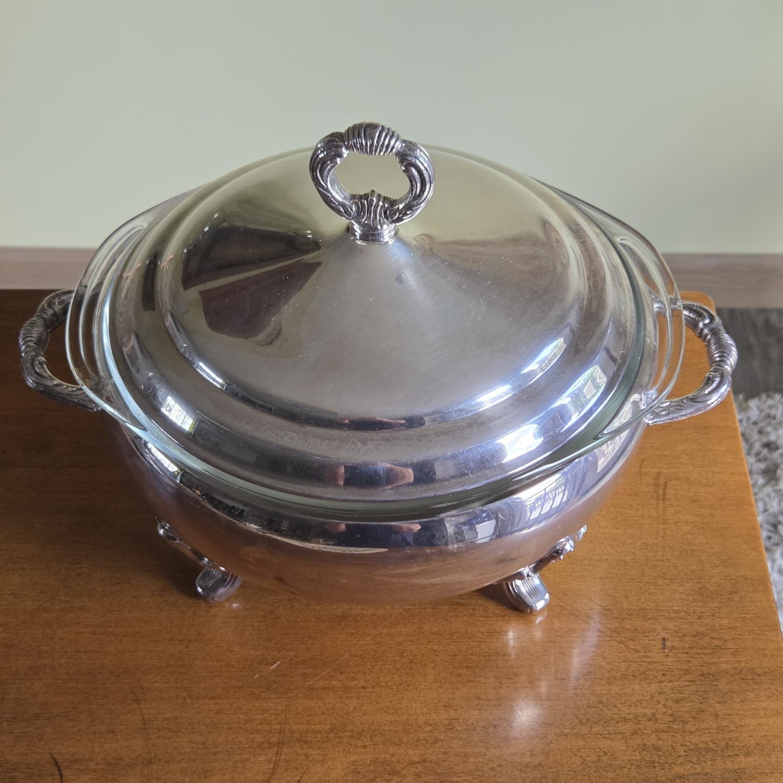 Vintage Sheffield Silver Company Silverplate Casserole Dish With Pyrex 2 Quart 3