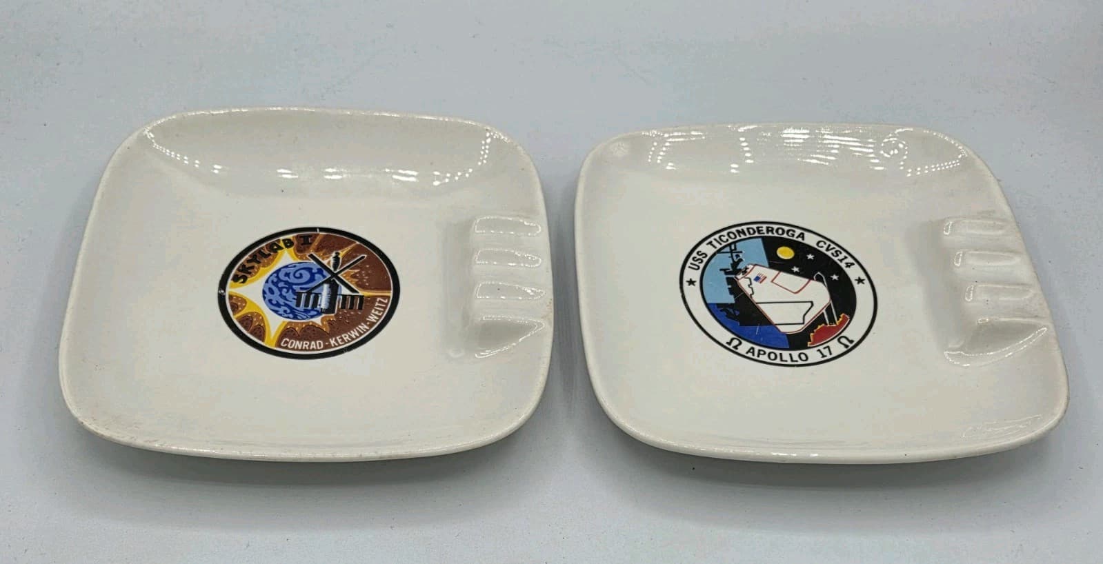 Lot of 2 Vintage NASA Ashtray USS Ticonderoga Apollo 17 Splashdown / Skylab I 2