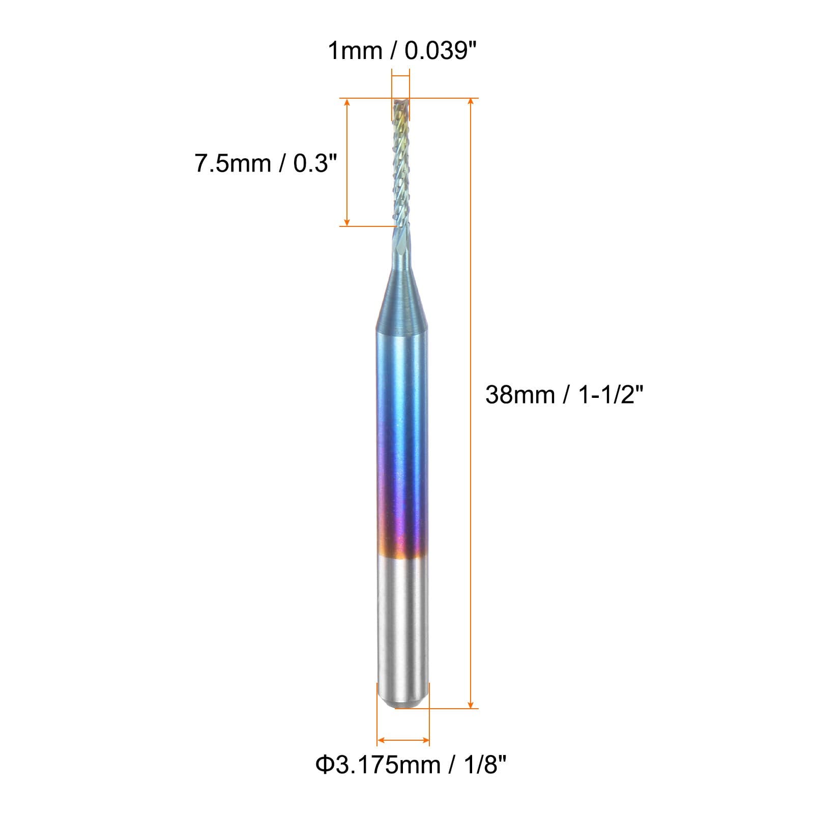 10pcs 1/8" Shank 1mm Tungsten Carbide Blue Coated End Mill CNC Router Bits 2