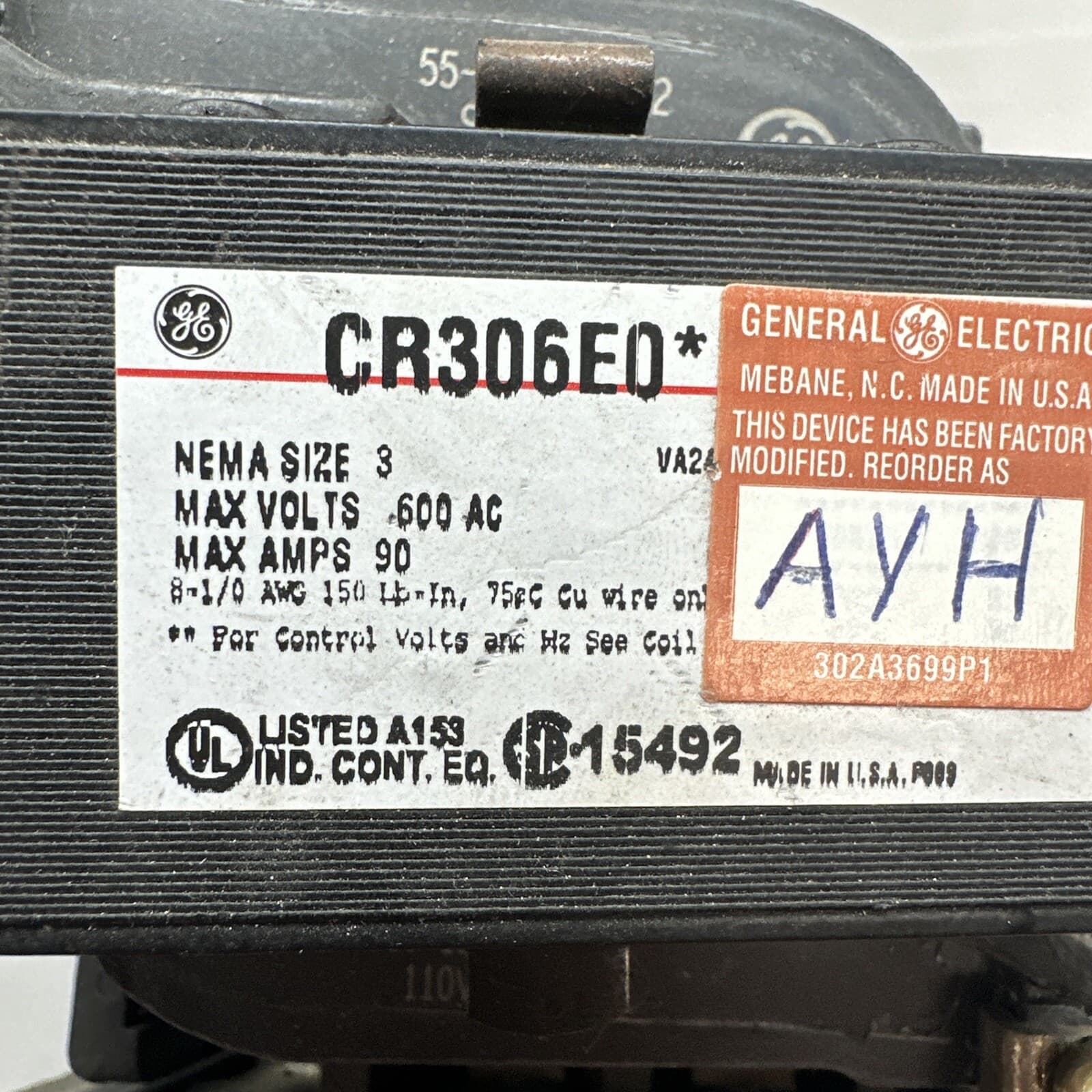 GE CR306E0  AYH Size 3 Motor Starter 2