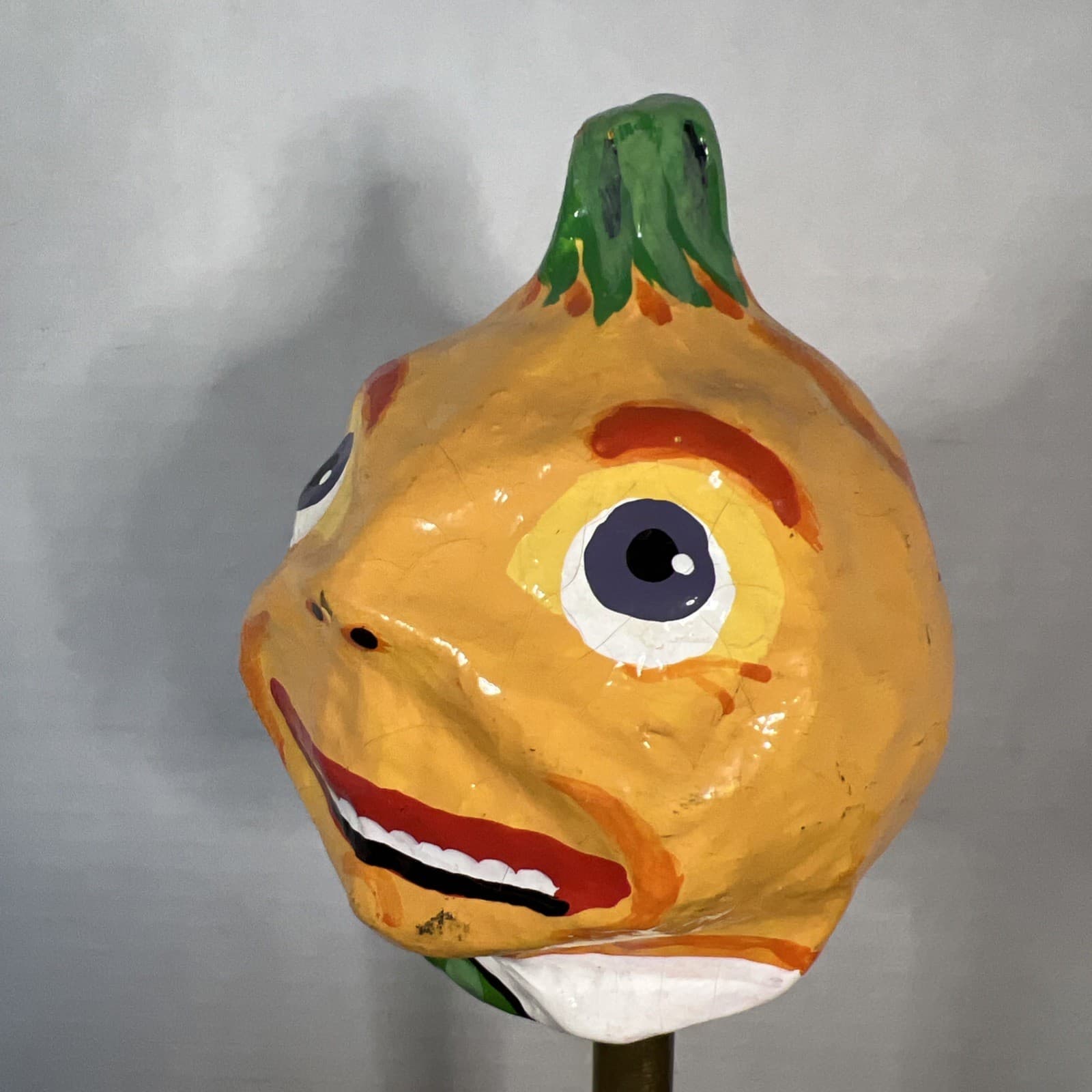 Vintage Paper Mache Pumpkin Head Day Of The Dead Folk Art Halloween Rattle 6