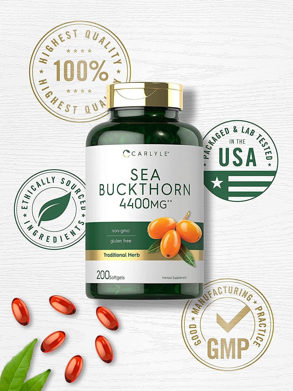 Sea Buckthorn Oil Capsules 4400mg | 200 Softgels | by Carlyle 5