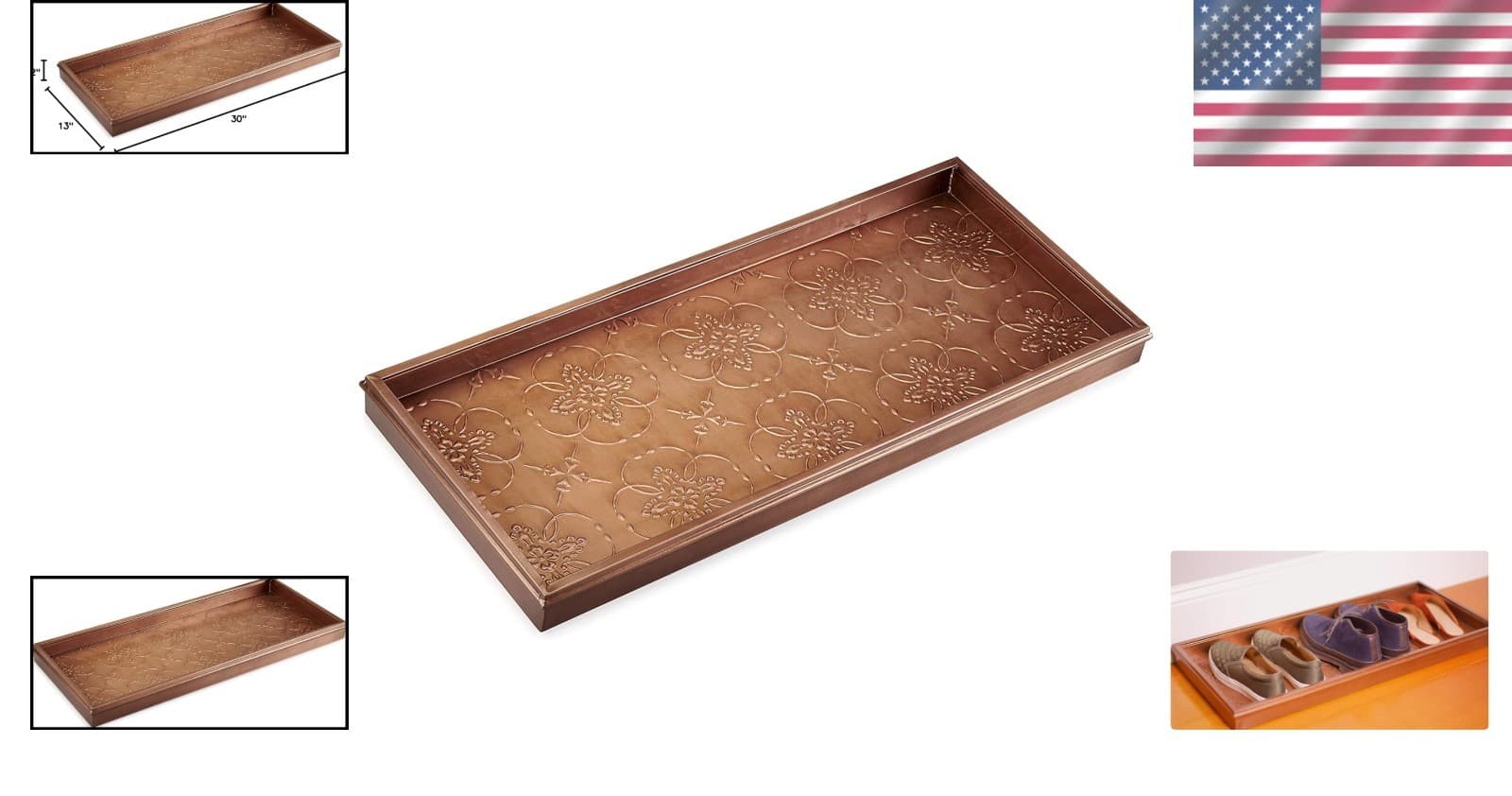 Spacious 30” Copper Boot Tray with Anti-Slip Design - Perfect for Entryways 2