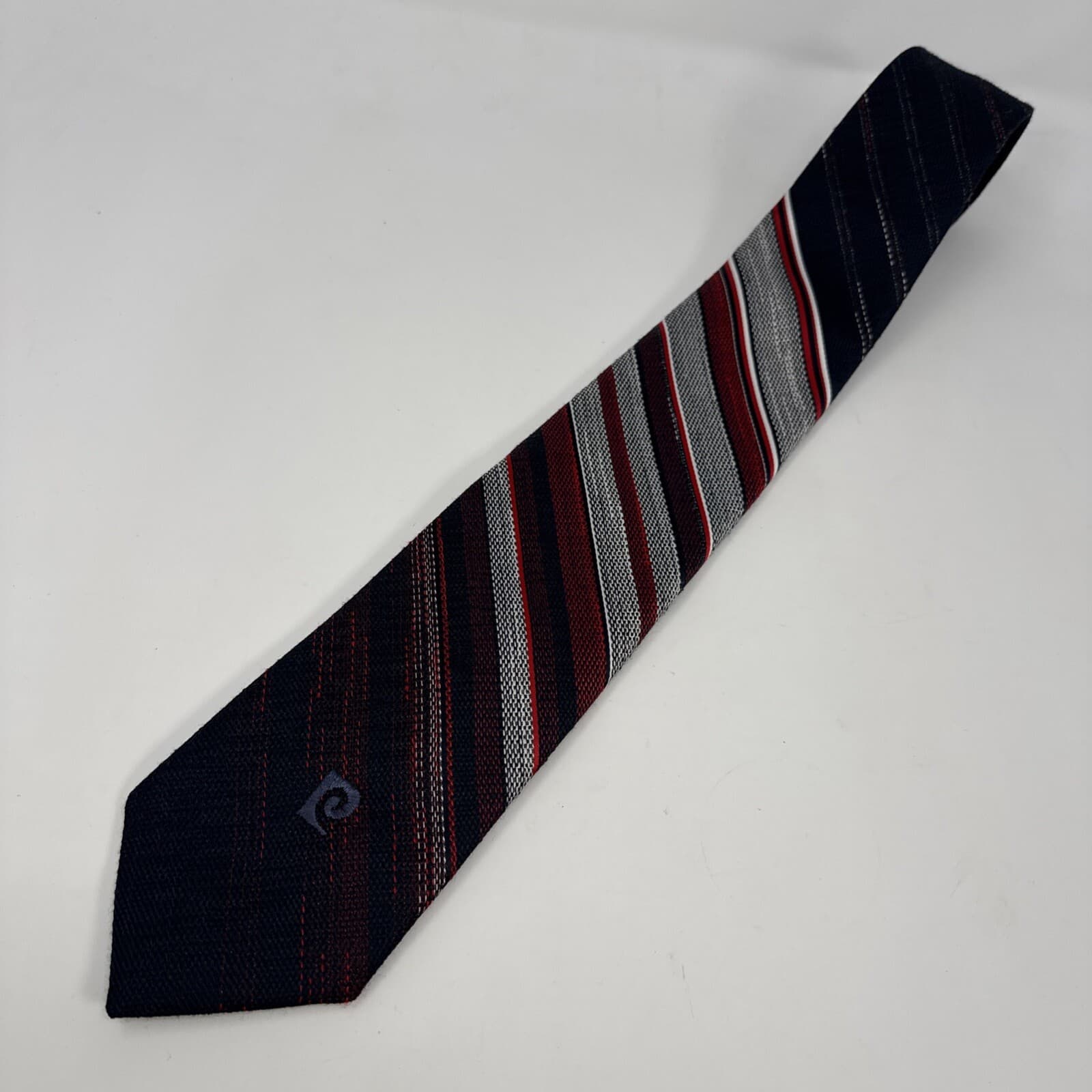 Neck Tie VTG Pierre Cardin Red White Blue Woven Jacquard Stripe Poly 53x3 1/4 3
