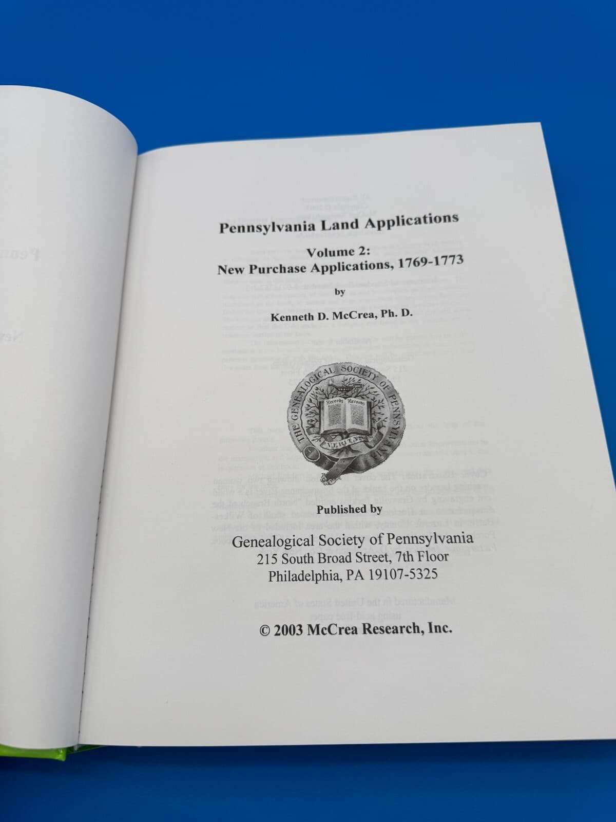 Pennsylvania Land Applications New Purchase Applications 1769-1773 Volume 2 2