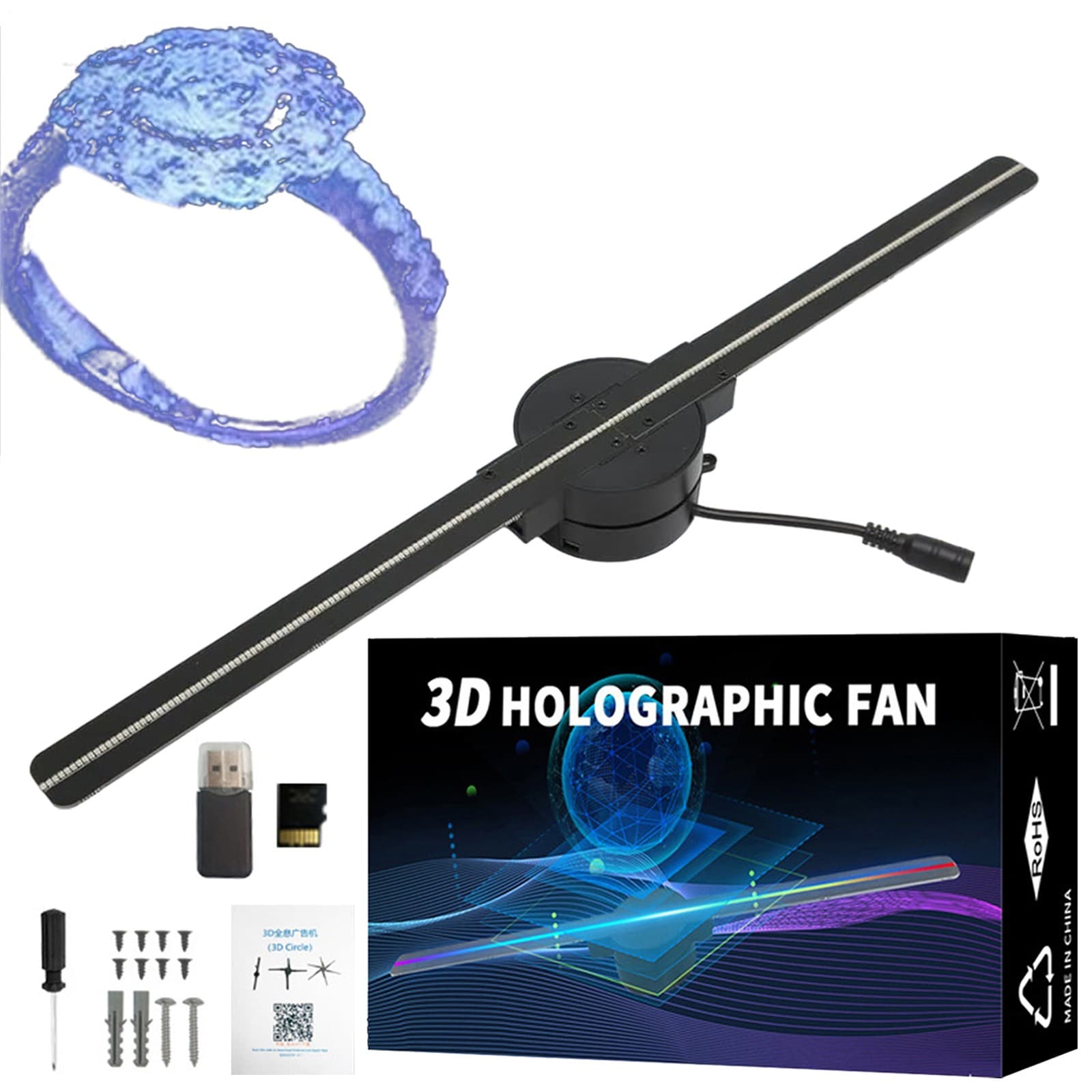 3D Holographic Projector LED Fan Projector 16.5 Inches LED Fan Christmas Tree 3