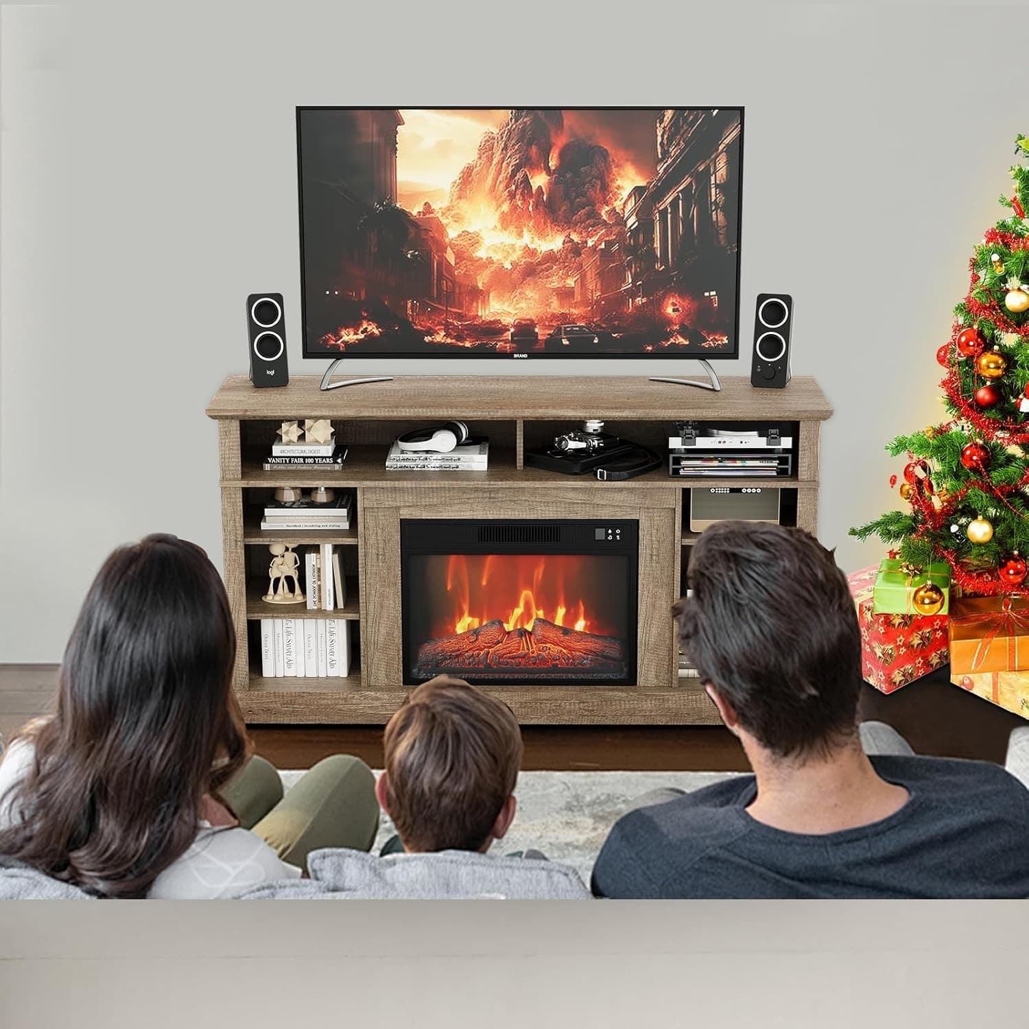 Electric Fireplace TV Stand 58 Inch with 23 Inch Wick Remote 1400W Heater