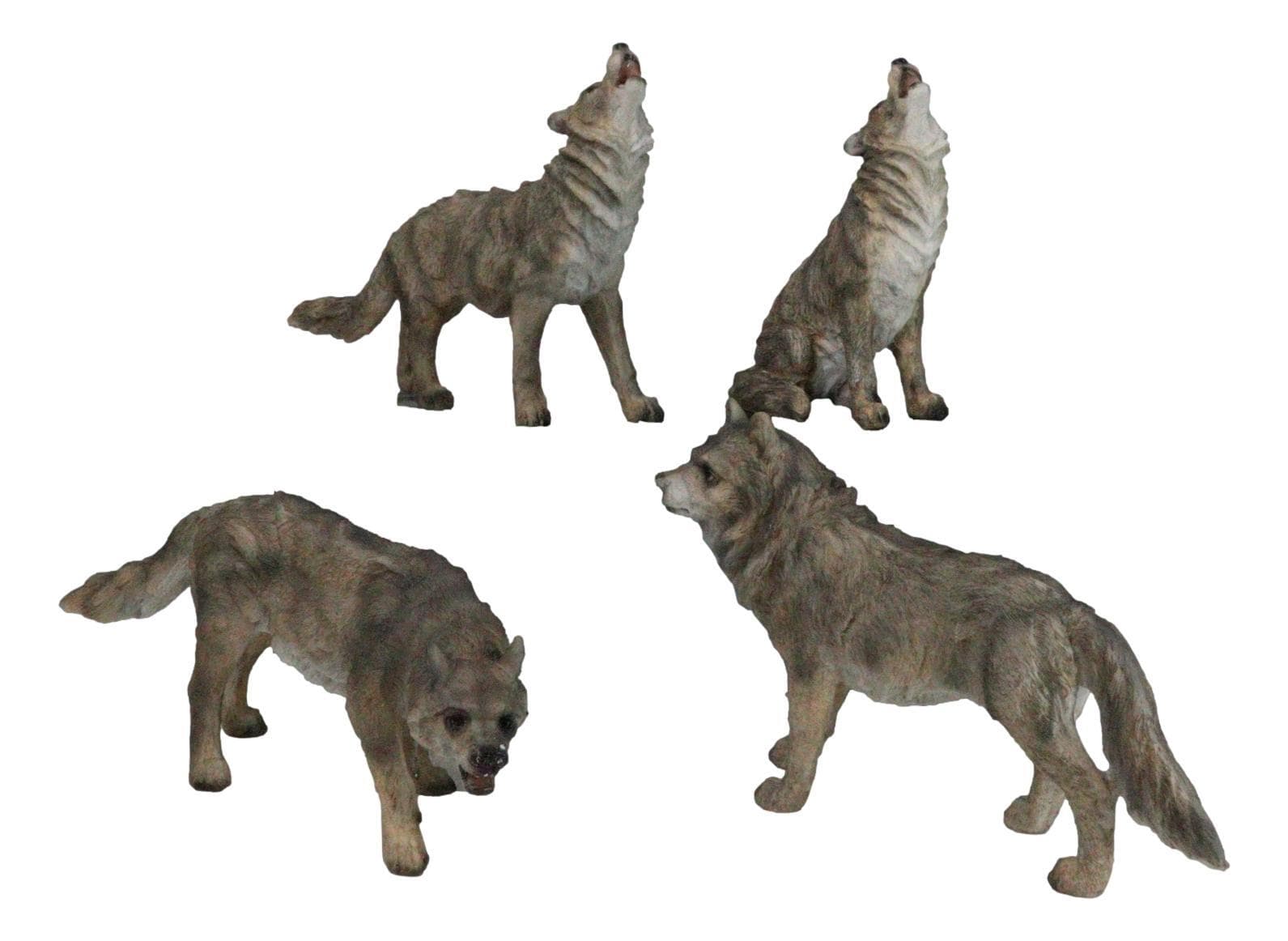 Set Of 4 Mystical Forest Woodland Alpha Gray Wolf Howling And Tracking Figurines 6