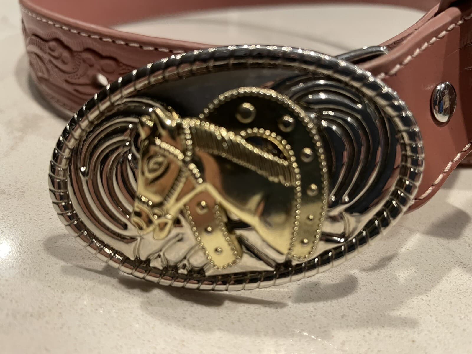 Nocona Pink Tooled Leather Belt Equestrian Girl's Western - Size 24 NWOT 3
