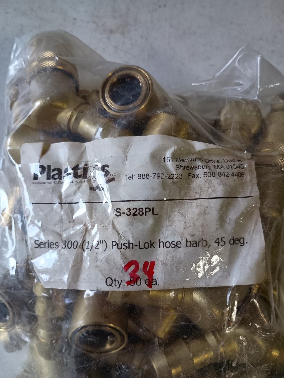 Quick Disconnect Mold Coolant Coupler 1/2” Body x 1/2” Push-On Hose Barb 45° NEW 2