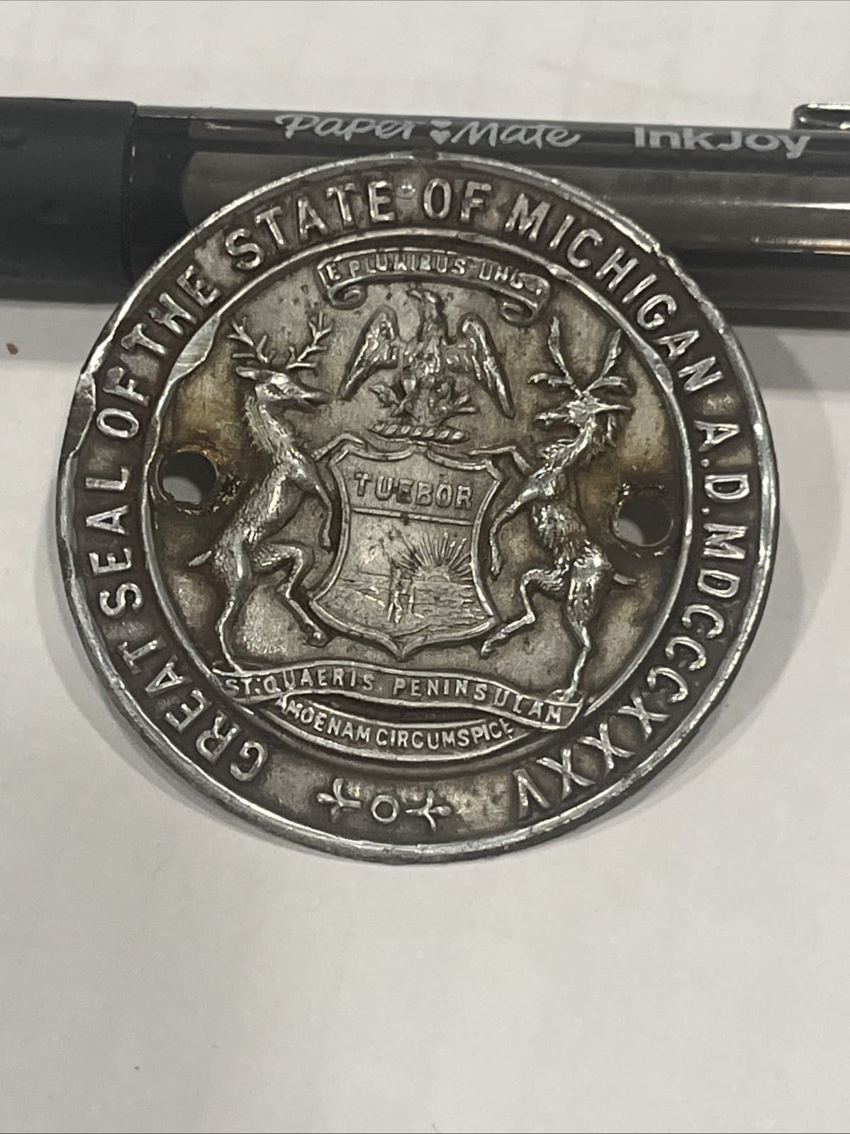 Rare Michigan License Plate Seal Tag Vintage Auto (905) 2