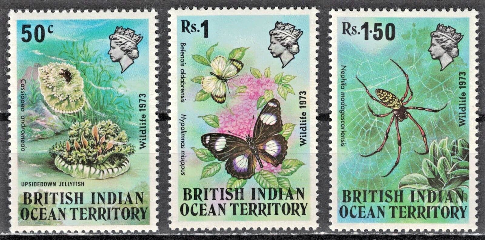 BRITISH INDIAN OCEAN TERRITORY:1973 SC#54-56 MNH Jellyfish, Butterflies AP1765
