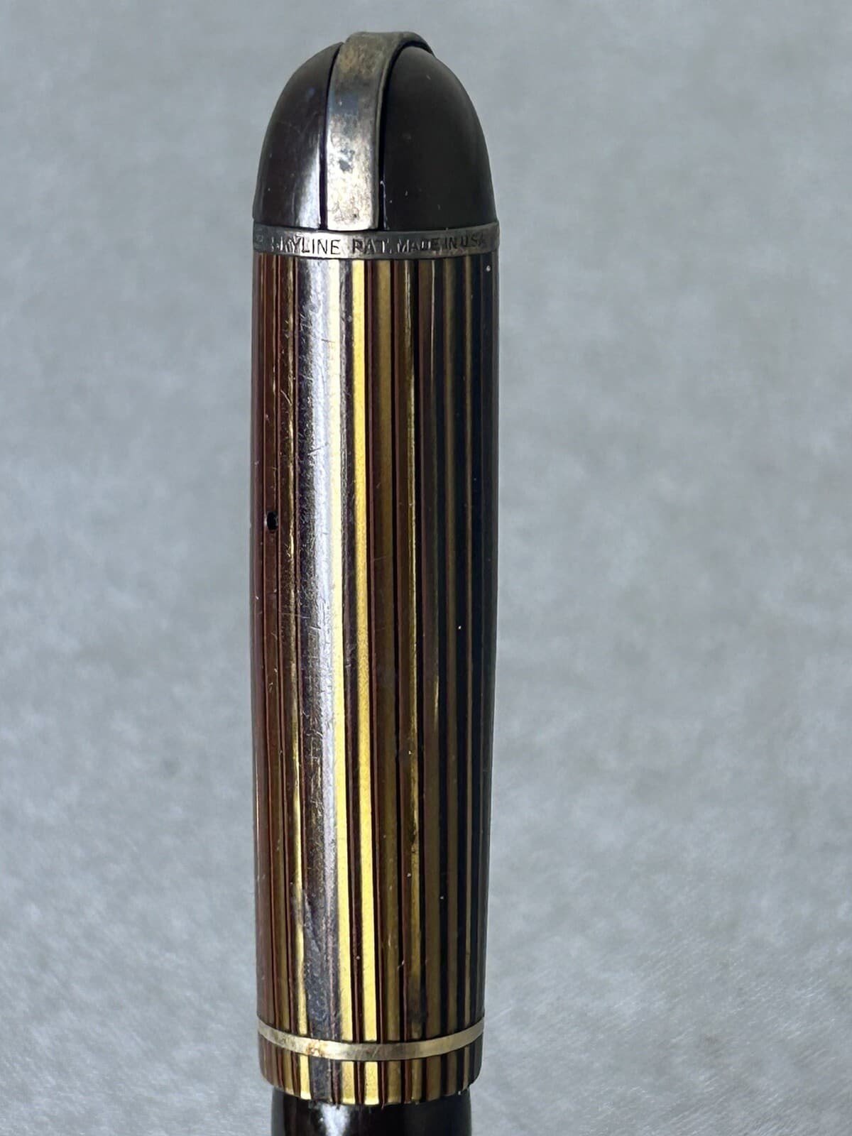 Eversharp Skyline Brown w/Brown/Gold Stripe Cap Fountain Pen - 1940's - 14kt Nib 6
