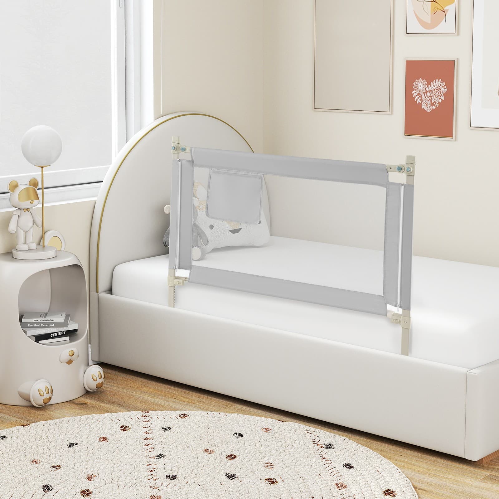 2PCS 47" Bed Rails for Toddlers Vertical Lifting Baby Bed Rail Guard w/Lock Grey 3