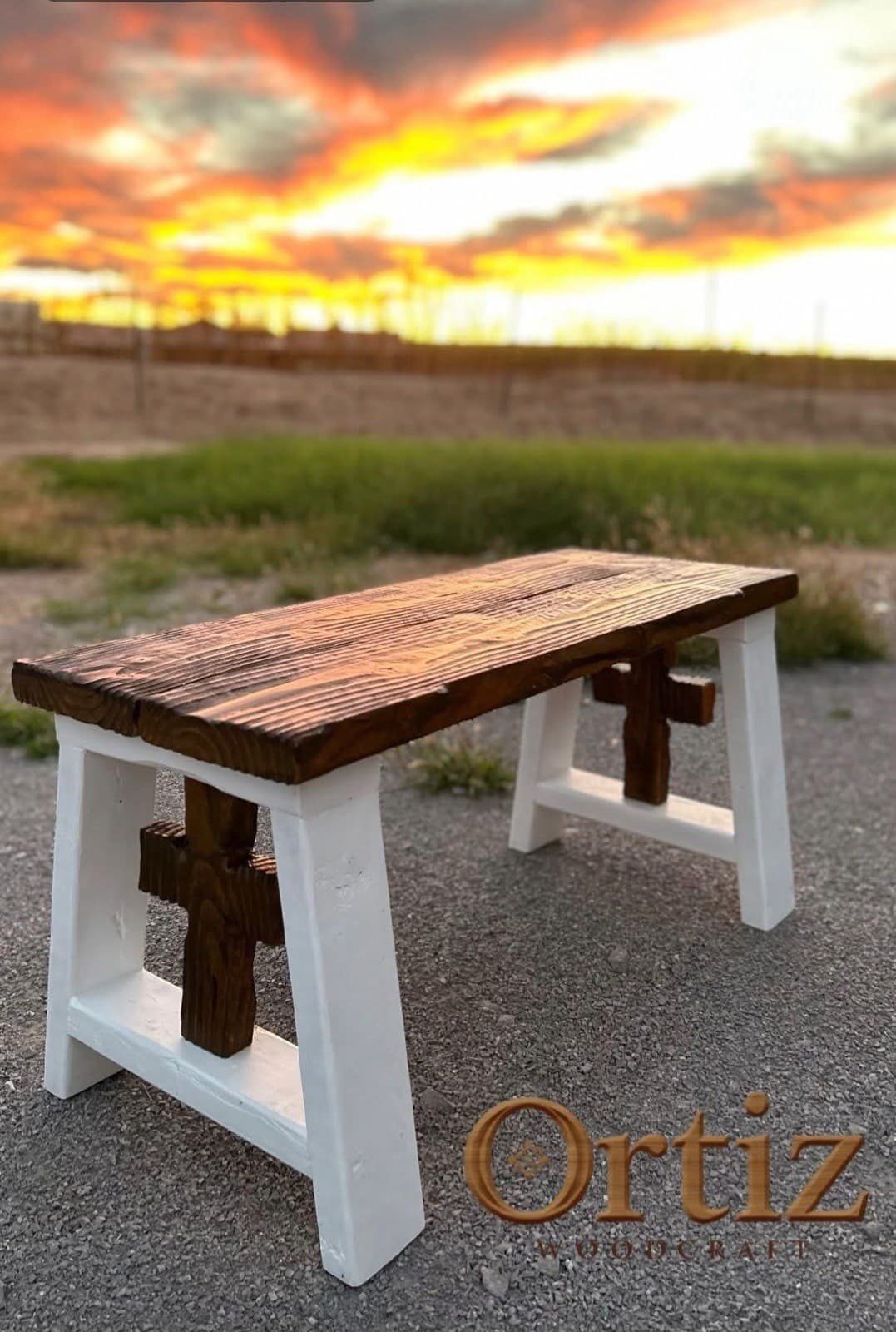 Cross Bench Handcrafted Solid Wood Indoor Outdoor Furniture Bench