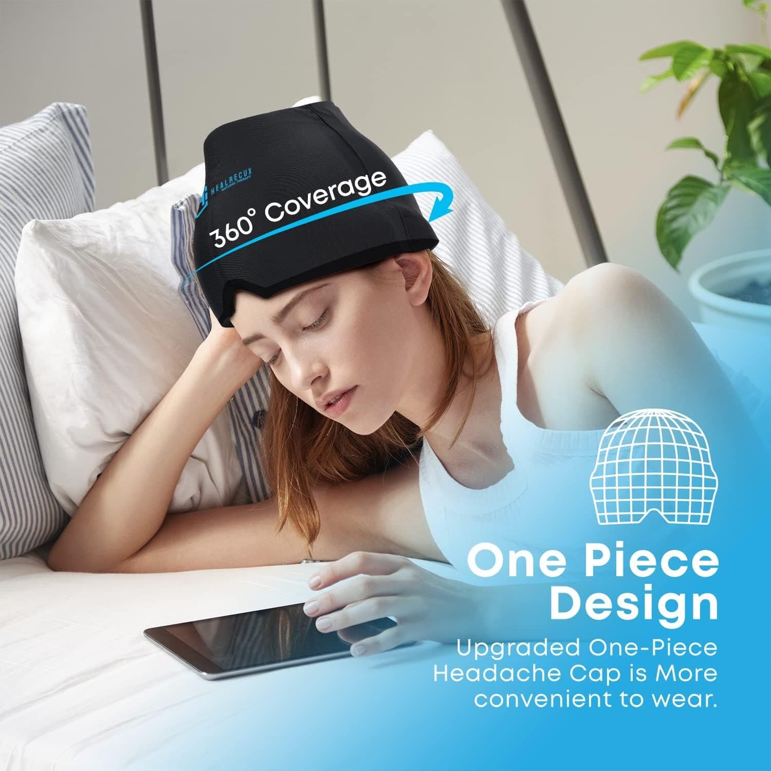 Migraine Relief Cap, Upgraded Odorless Gel Migraine Ice Head Wrap Cold & Hot The 3