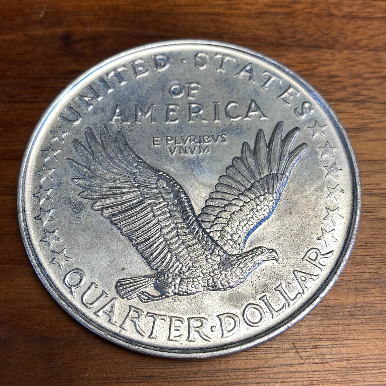 Large Size 3 Inch Metal 1916 Standing Liberty Coin Toy Play Currency Novelty 25¢ 2