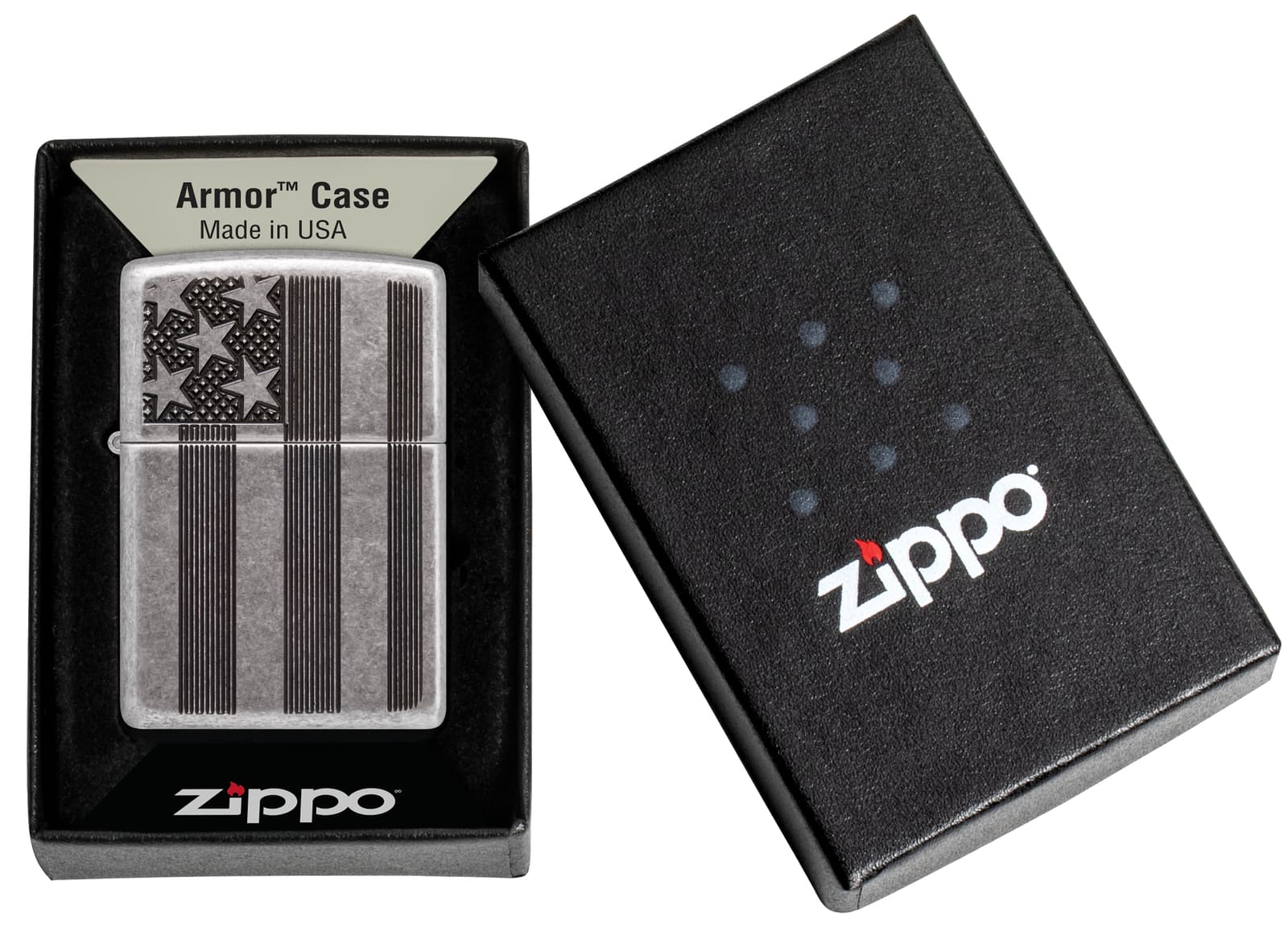 Zippo Armor Antique Silver Flag Windproof Pocket Lighter, 28974 6