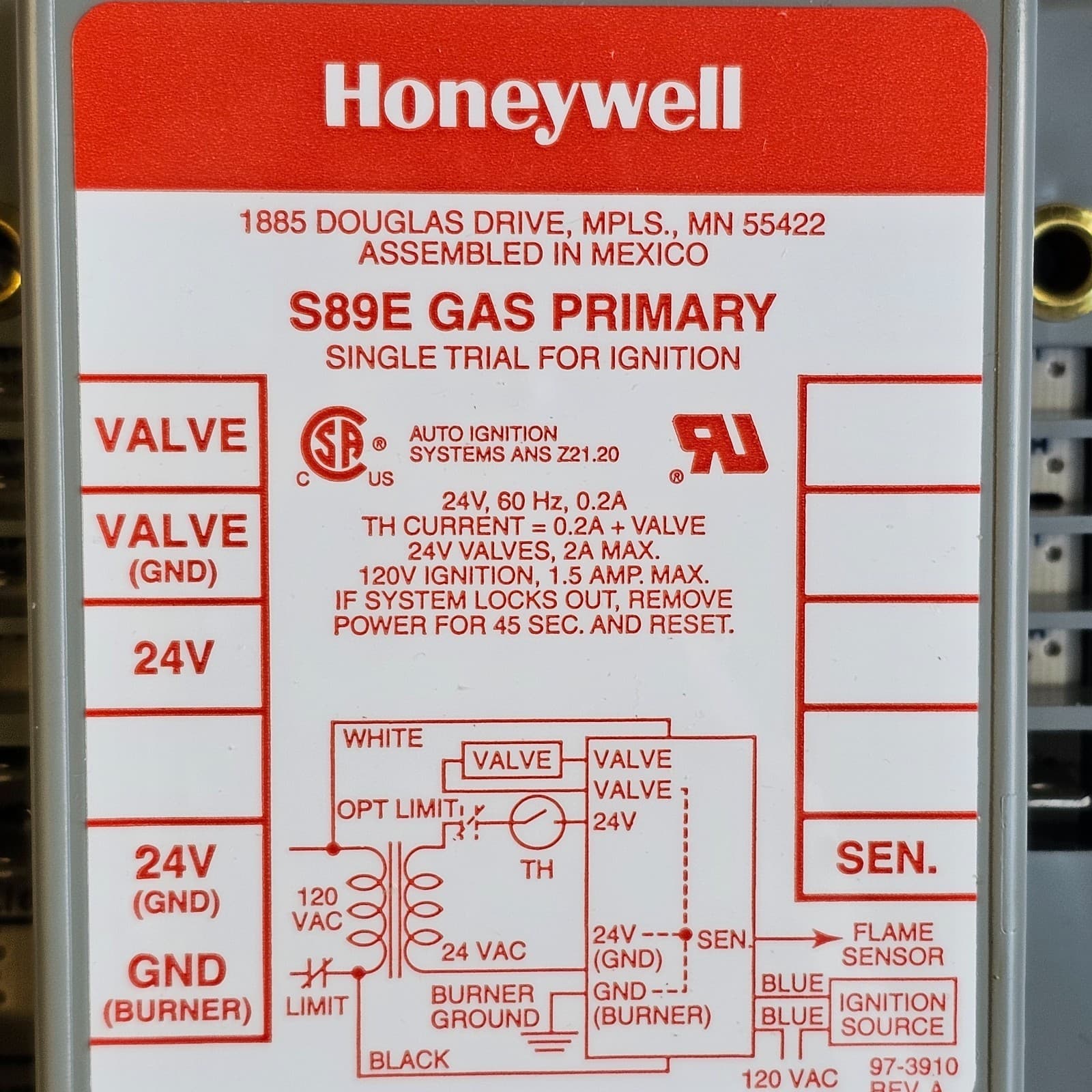HONEYWELL Resideo S89E1058 DIRECT SPARK IGNITION MODULE, S89E-1058 S89E 1058 3