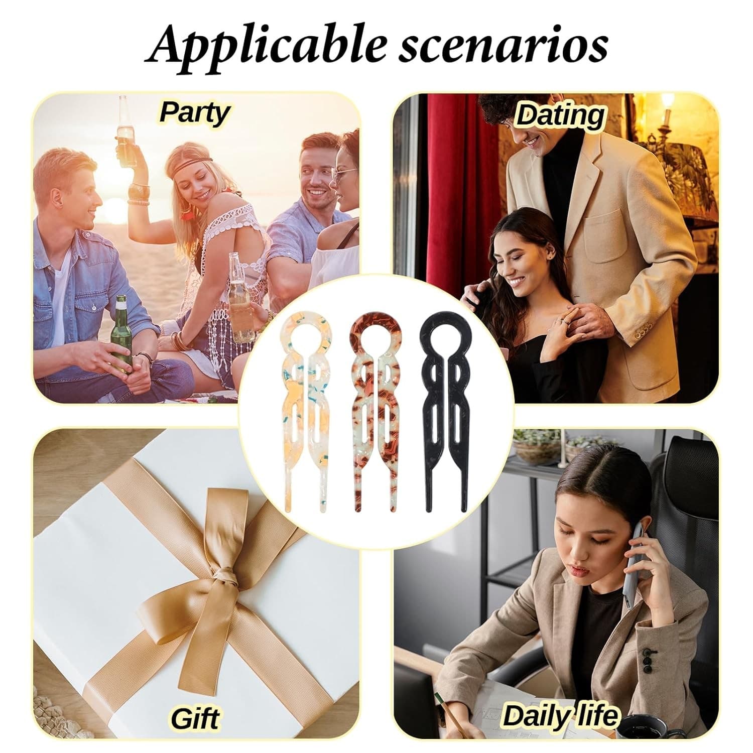 3 Pcs Hair Pin, New Elegant French Twist U-Shaped Hairpin, Prestige Hairpin, Eff 3