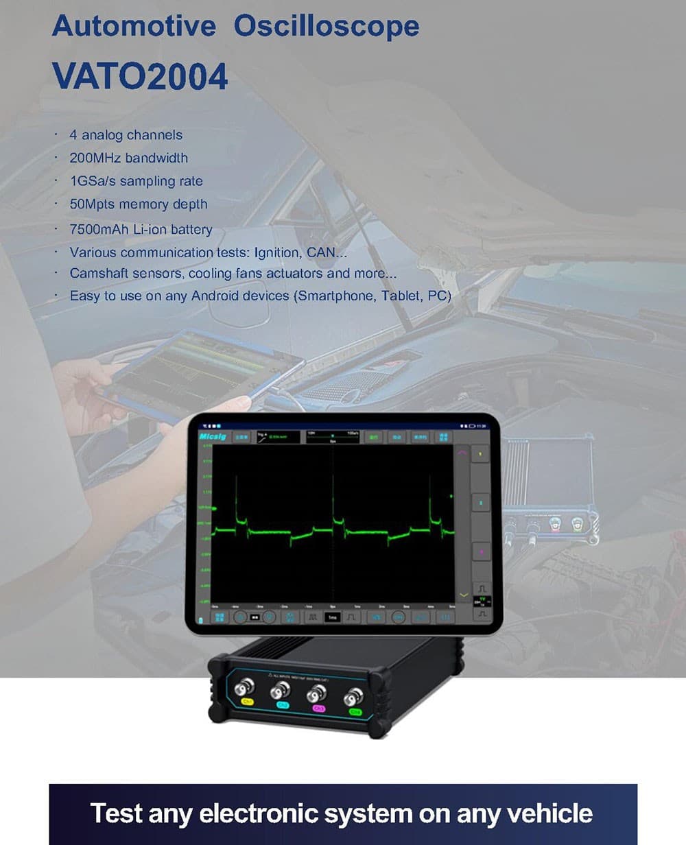 MICSIG VATO2004 USB Digital Automotive Oscilloscope 200Mhz Bandwidth 4ch 1GSa/s 4