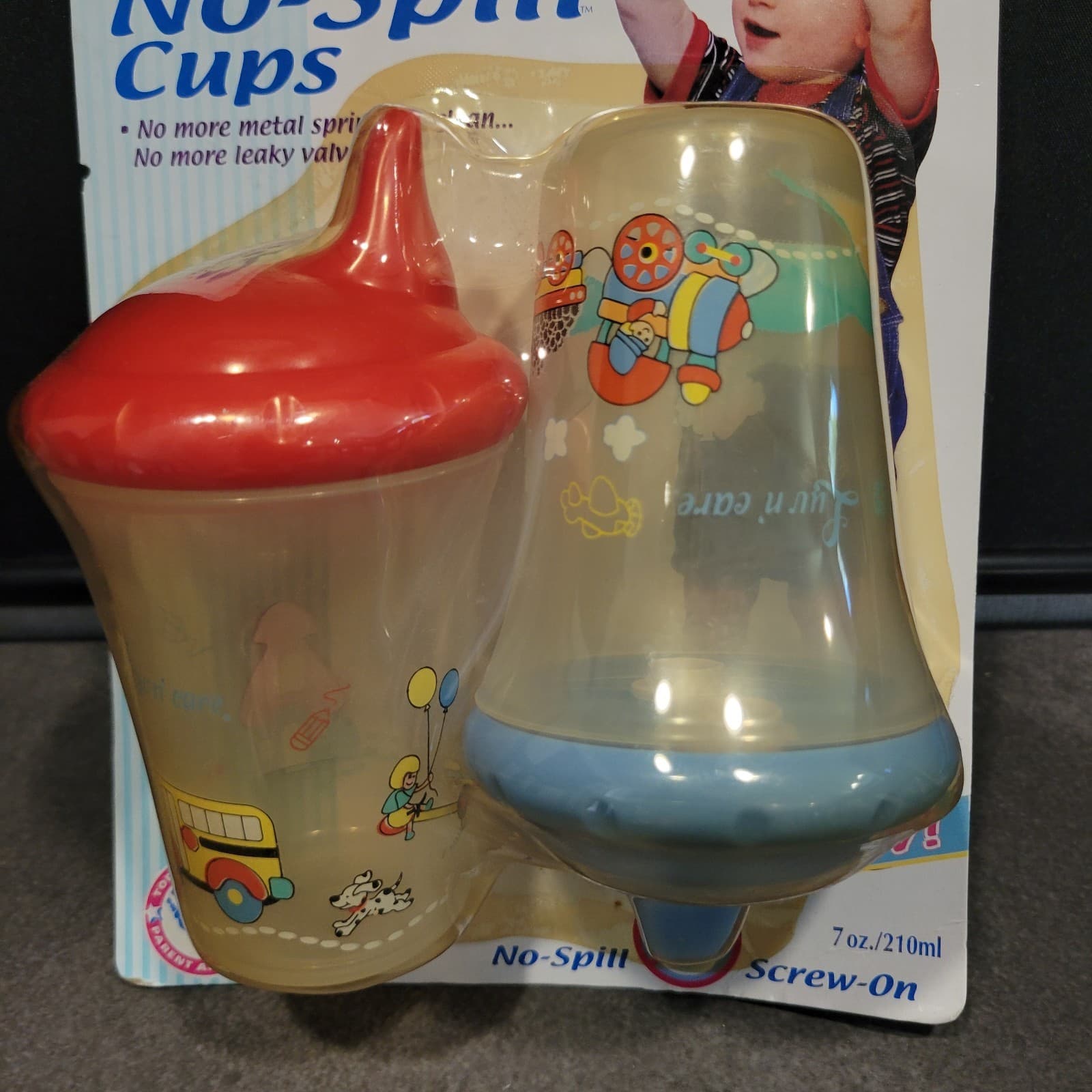 New 1999 NOS Luv N Care No Spill Sippy Cup Set Of 2 Boy Dual-flo Valve 4