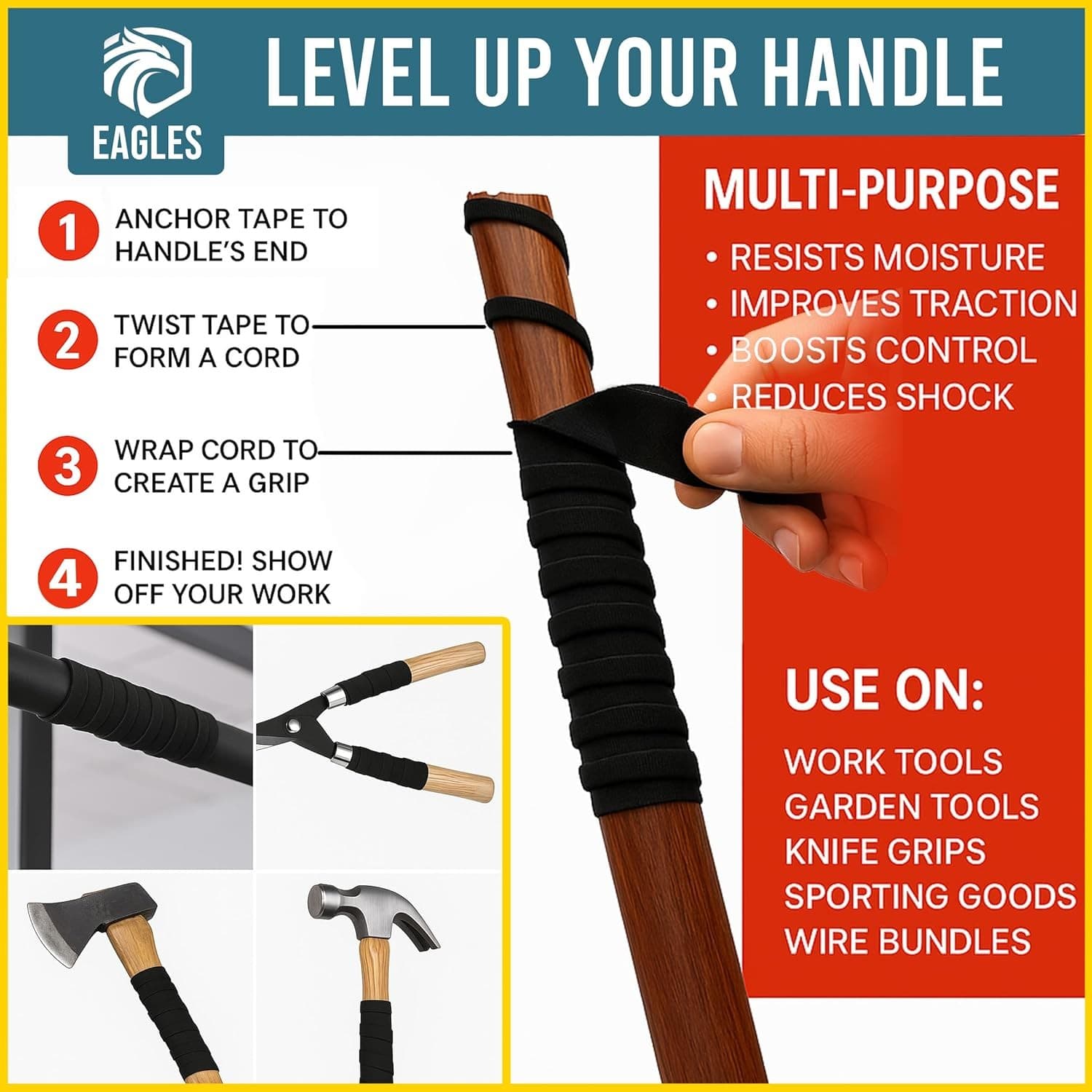 EAGLES Hockey Tape Multipurpose Cloth 60 Feet/Roll for Lacrosse Black 5