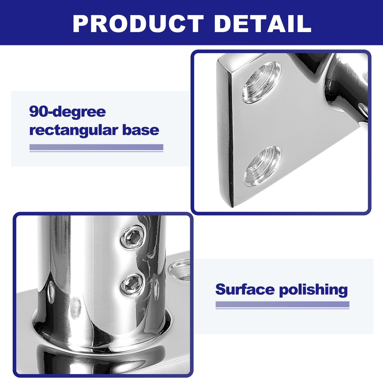 Boat Hand Rail Fitting 90 Degrees, 2Pcs 316 Stainless Steel Rectangular Base 3