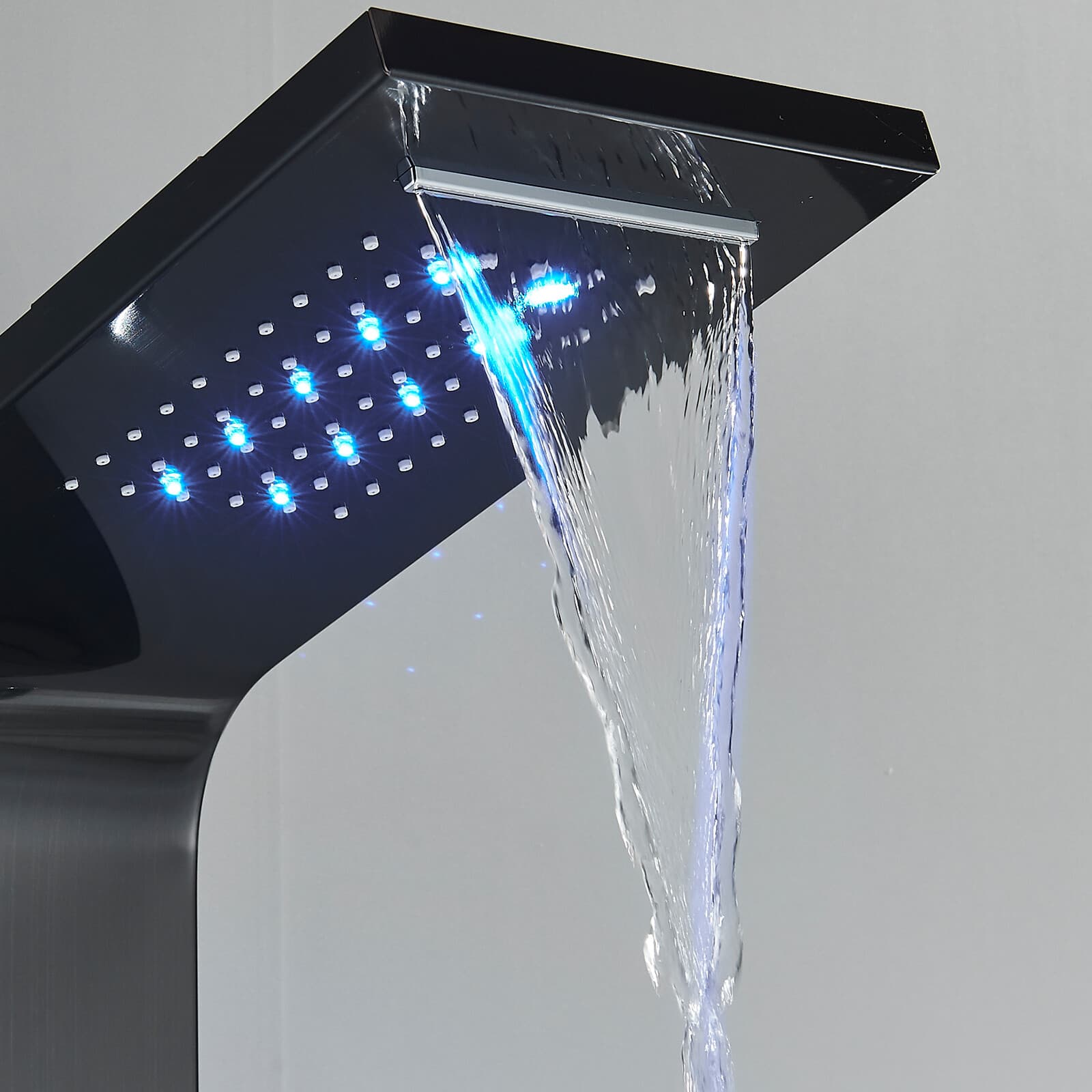 Stainless Steel LED Rain&Waterfall Shower Panel Tower System Massage Body Jets 5