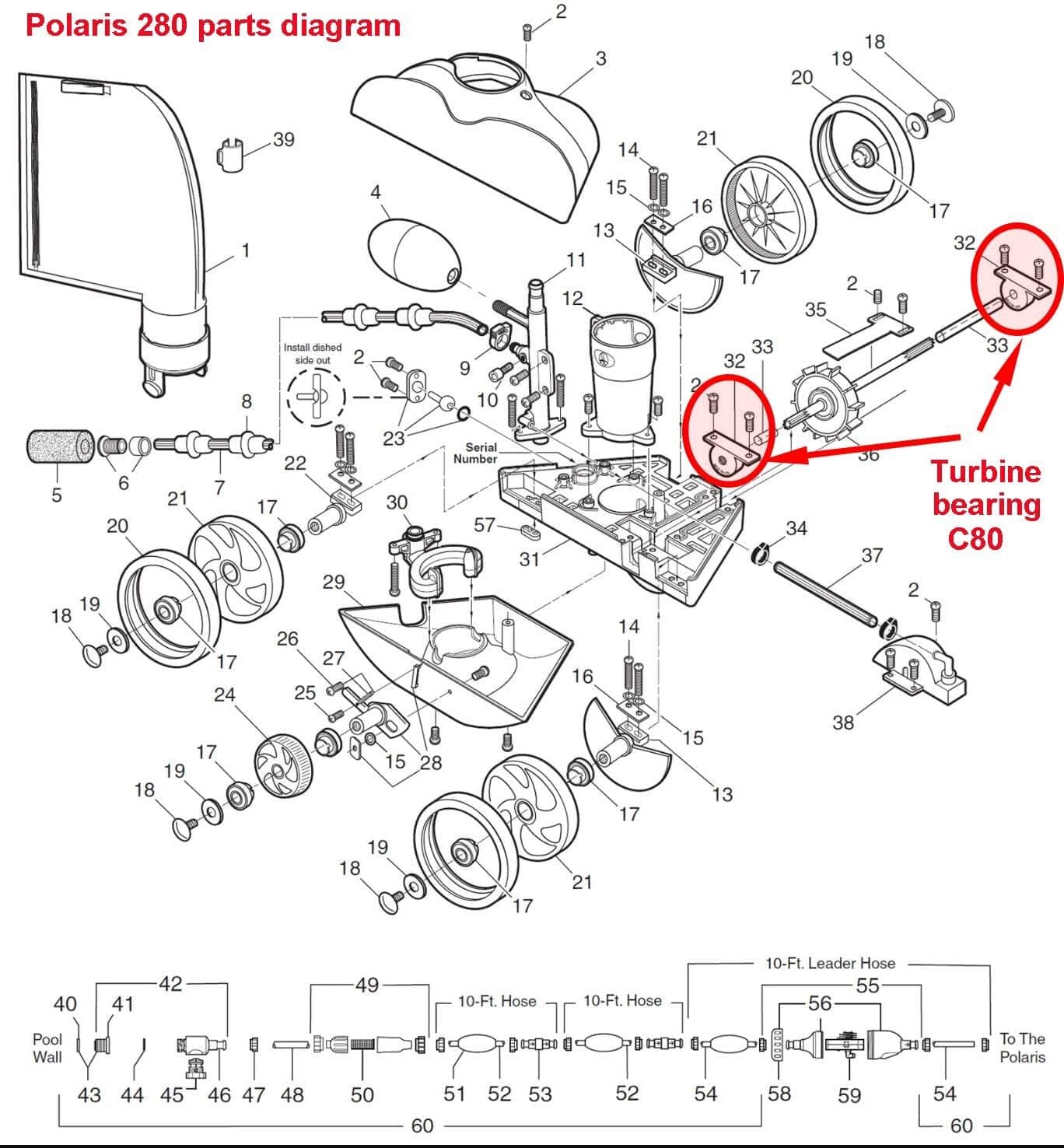 2 PK 280 Drive Shaft Turbine Bearing C80 For Polaris 280 Pool Cleaner 4