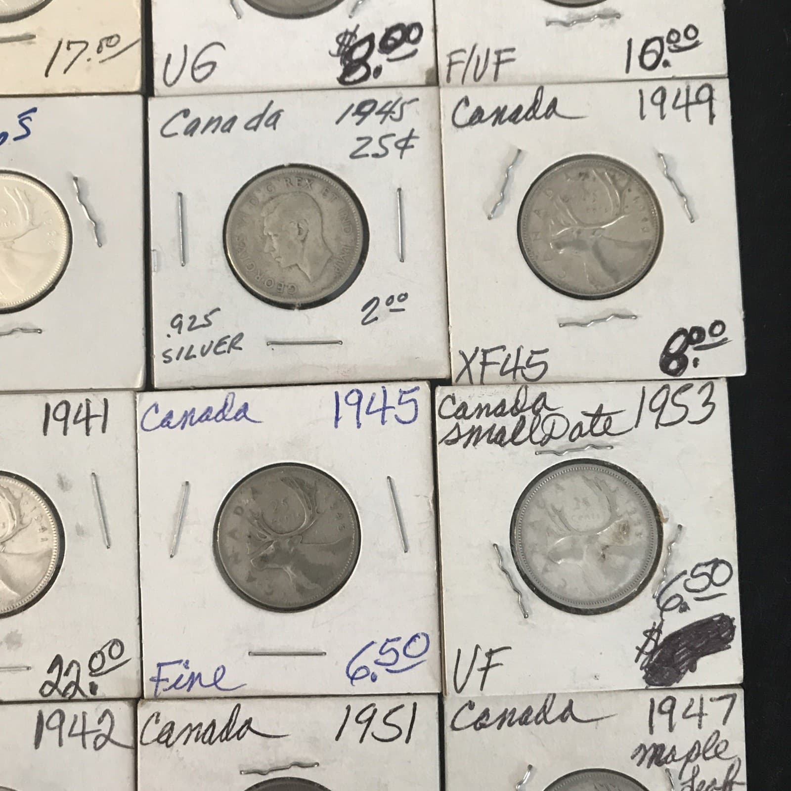 Lot Of Canadian Silver Coins 17.70 FV Pre 1968 Dollars Quarters Dimes 10+ Ounces 5