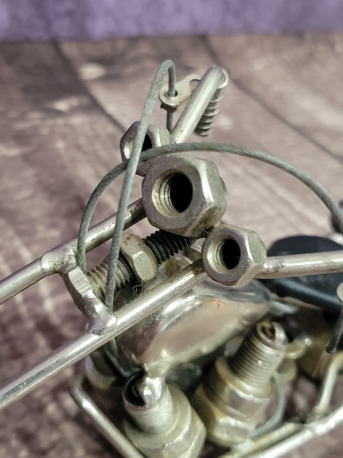 Handmade Chopper Motorcycle Scrape Metal Using Nuts Bolts Bearings Sparkplugs 6