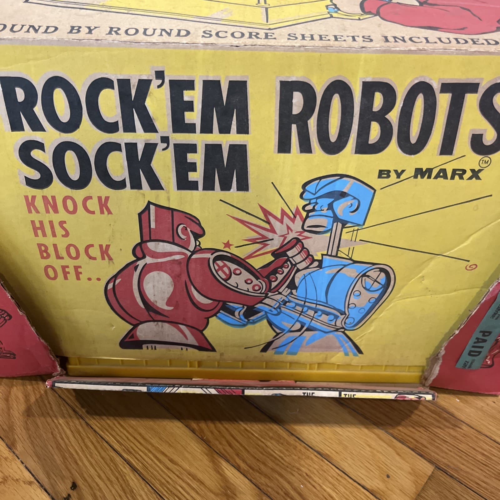 VINTAGE 1966 MARX ROCK 'EM SOCK 'EM BOXING ROBOTS with BOX and RARE INSERT 6