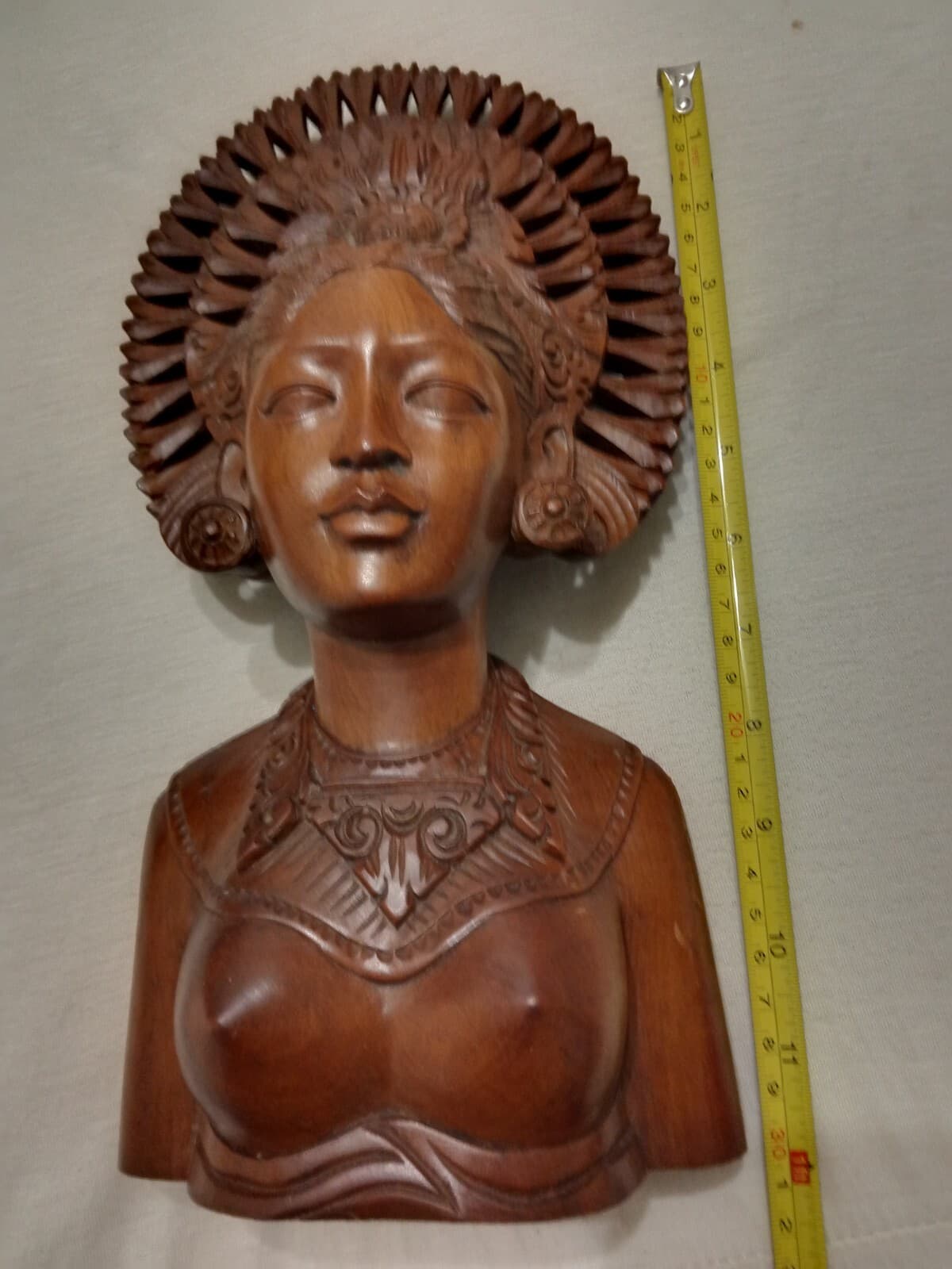 Goddess Bali Woman Wood Sculpture BUST Head Hand Carved Tribal Statue 12” Approx 3