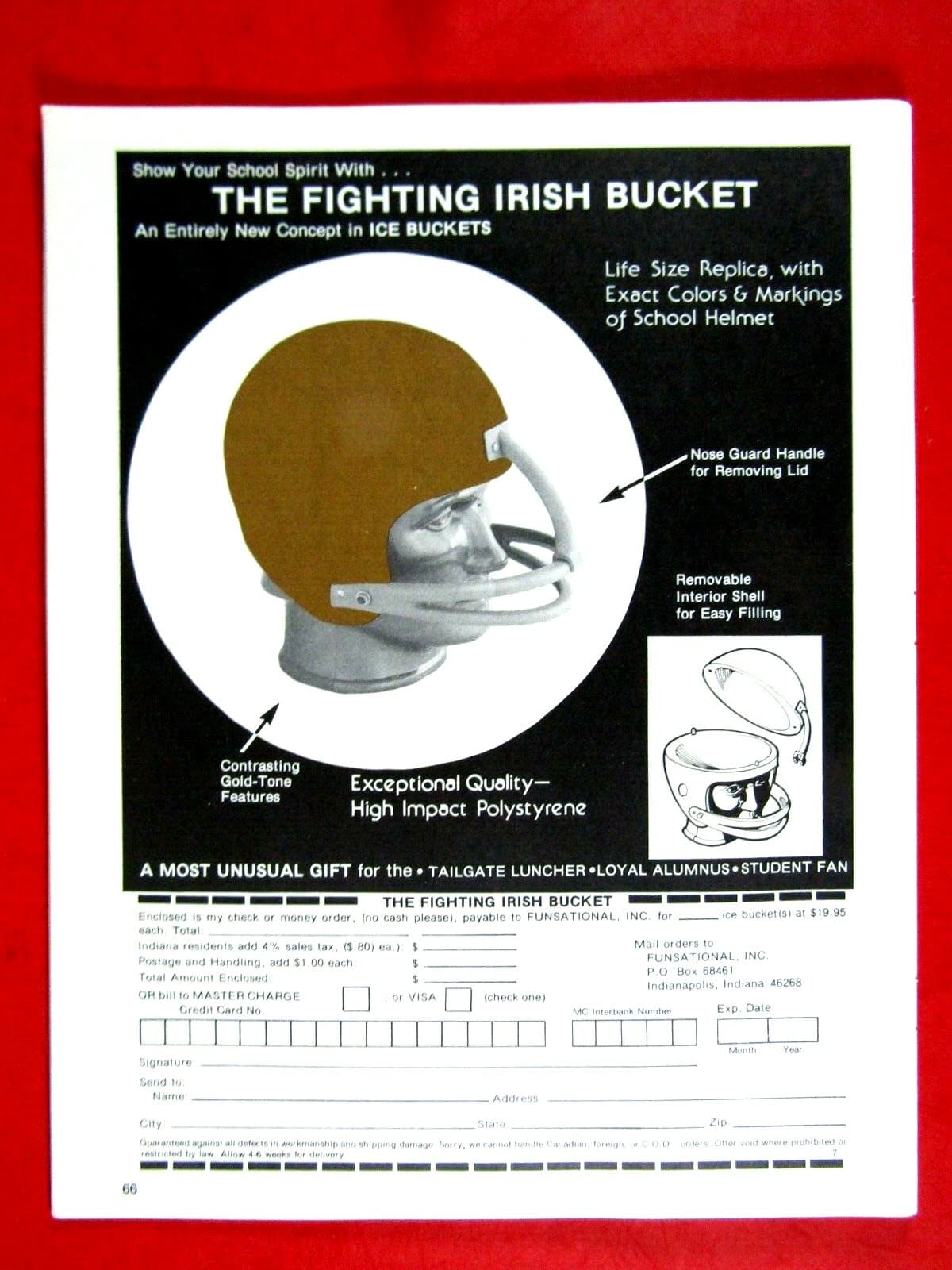 The Fighting Irish Ice Bucket 1978 Notre Dame Original 1977 Print Ad 8.5 x 11" 2
