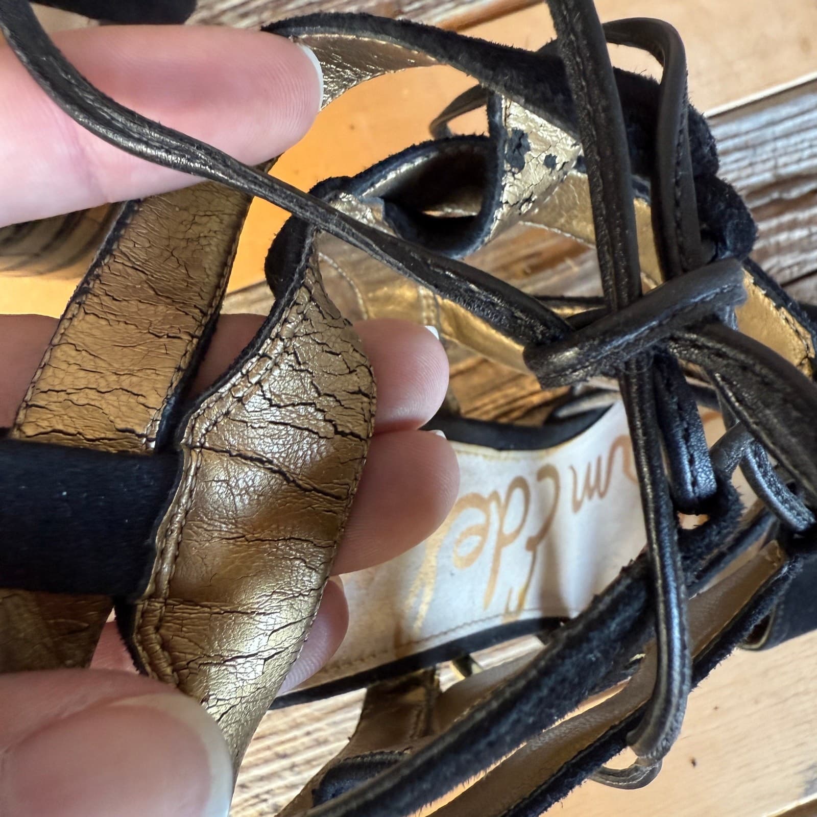 Sam Edelman Yardley black suede strappy heeled sandals - lace up - size 9.5 5