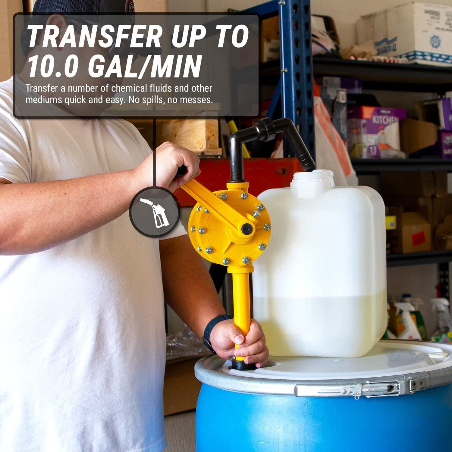 Chemical Resistant Fast Transfer 10 GPM Rotary-Action Drum Pump for 15 to 55 ... 2