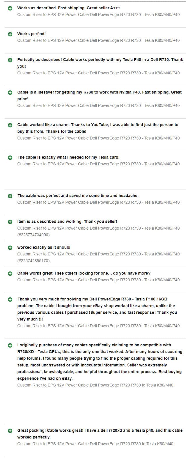 Custom Riser to EPS 12V Power Cable Dell PowerEdge R720 R730 Tesla M40/P40/P100 3