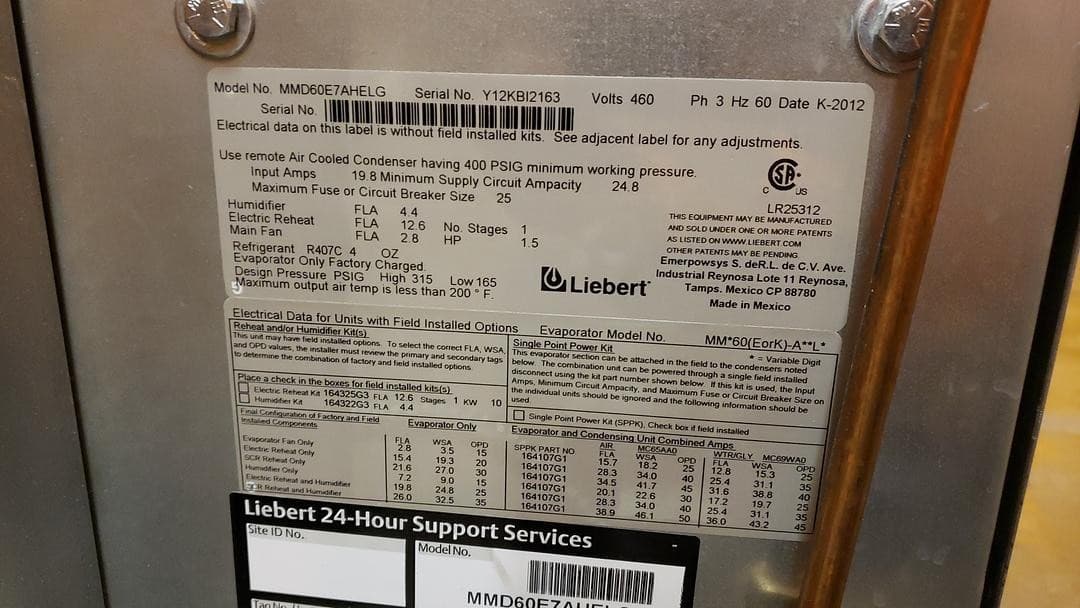 LIEBERT MMD60E2 5 Ton Mini Mate '12 Air Cooled 460v Zero-Footprint(S6LLST10945) 6