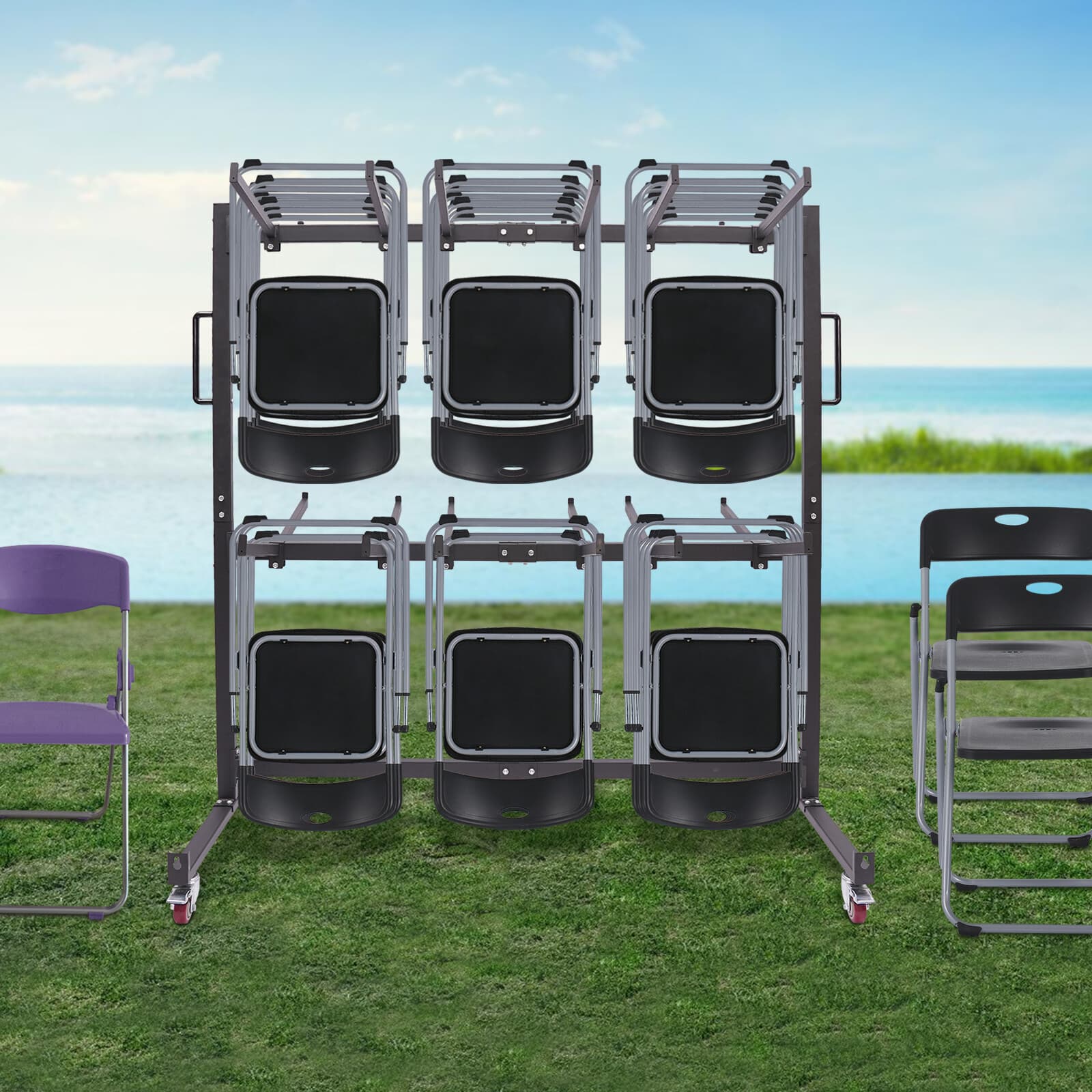 Folding Chair Rack Folding Table and Chair Cart Chair Rack with 4 Casters 6
