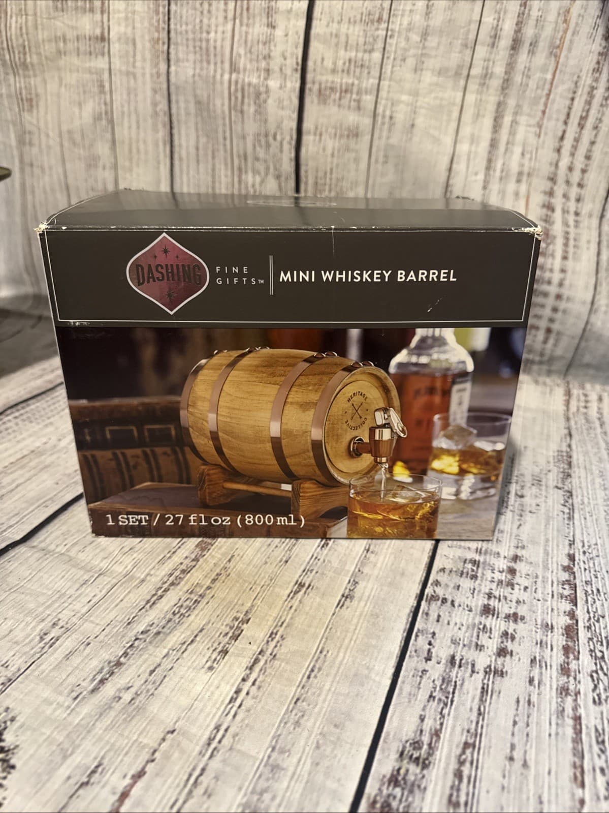 Whiskey Barrel Keg Dispenser with Stand 27 Fl Oz  New In Box Mini Wooden 6