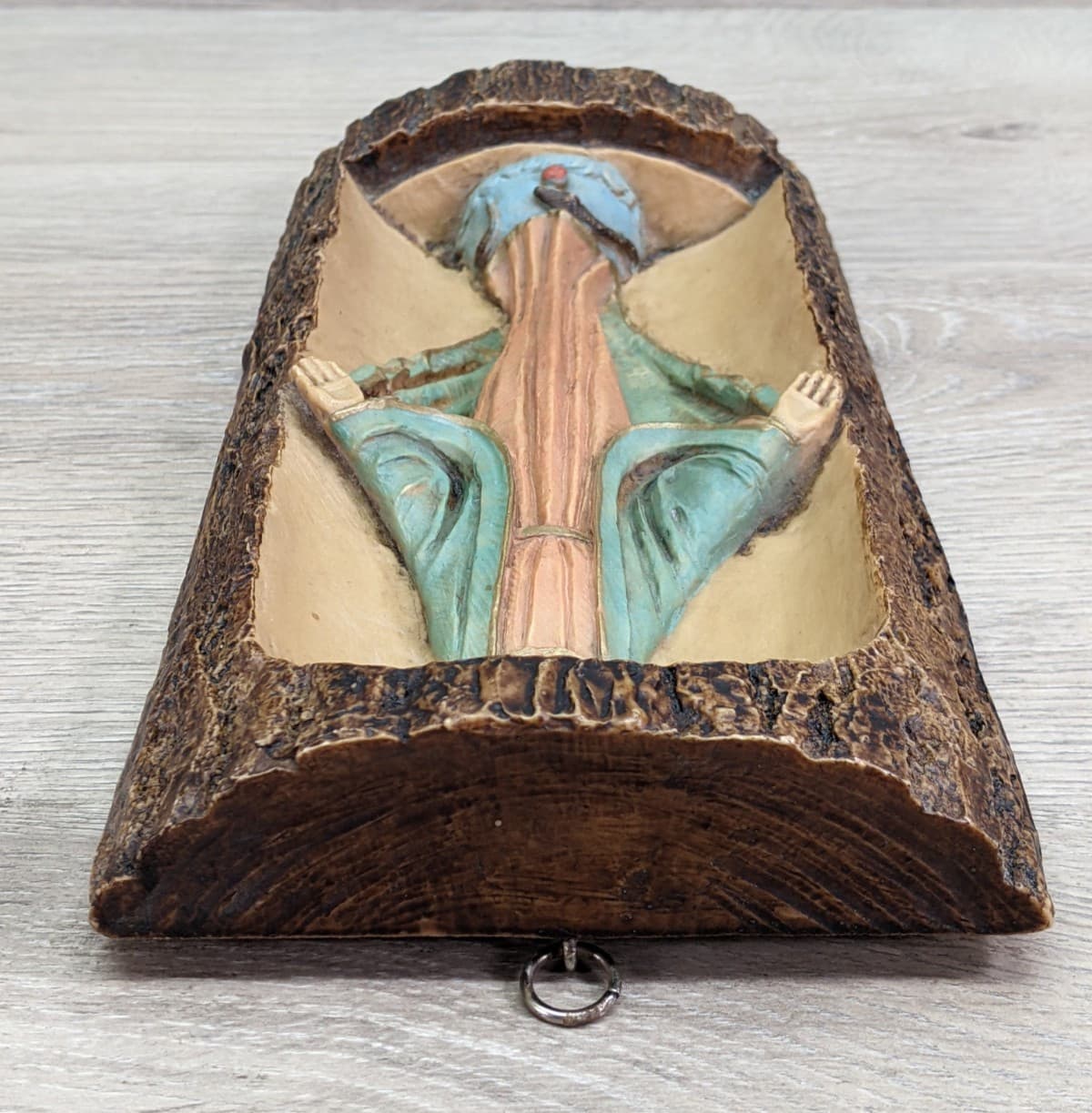 Vintage Mary Immaculate Plaque Virgin Mary Art Faux Tree Wall Hanging Italy 6