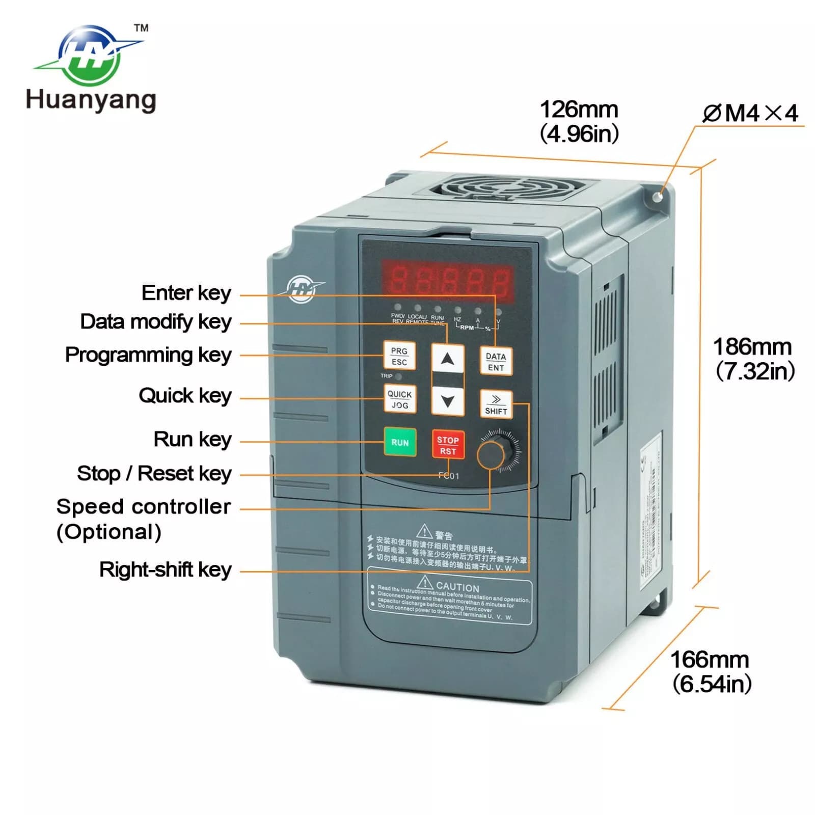 Huanyang VFD 220V 5HP 4KW Inverter CNC single phase to 3 phase for Motor 2