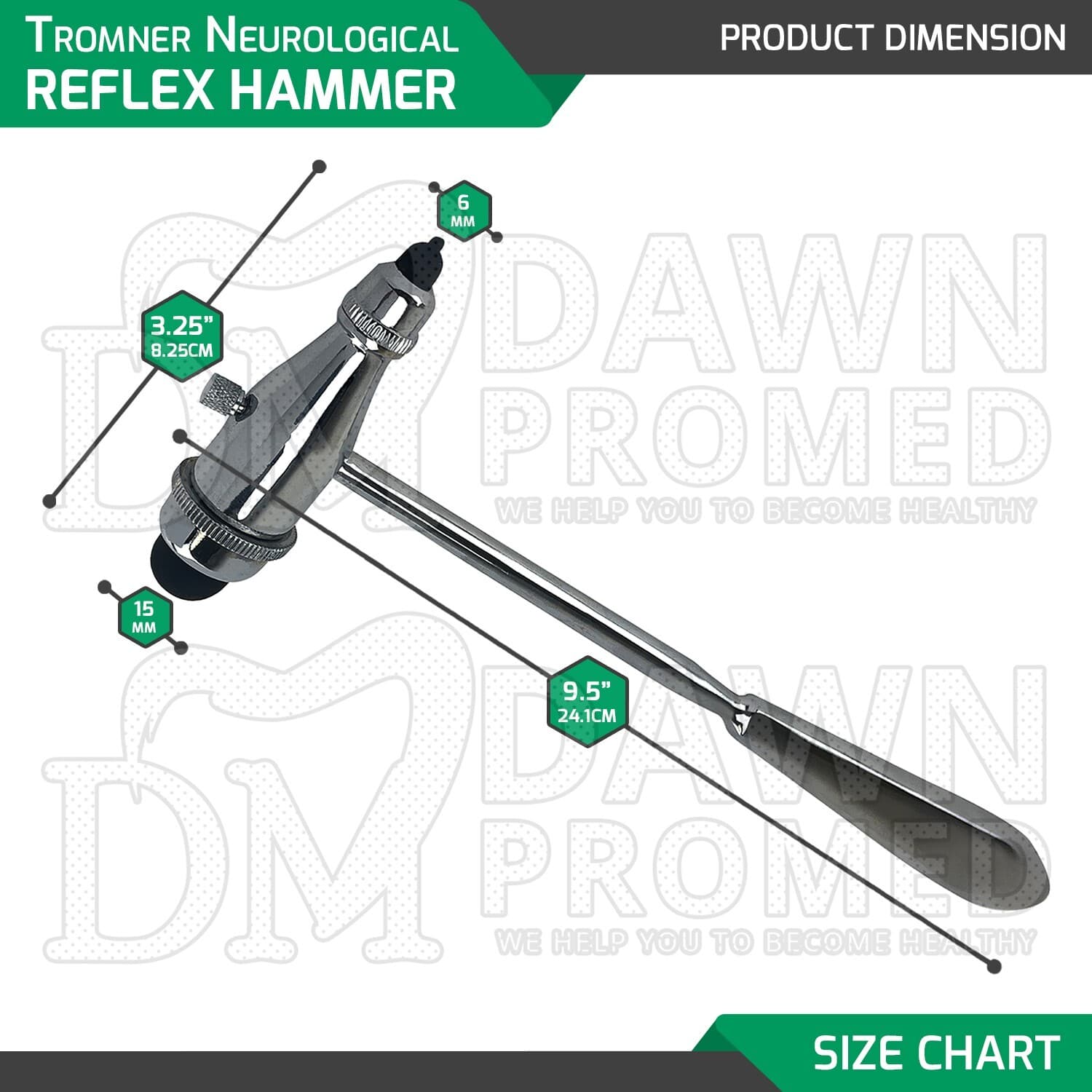 Tromner Neurological Reflex Hammer 9.5" 3 in 1 Pin With Small & Large Rubber Tip 2
