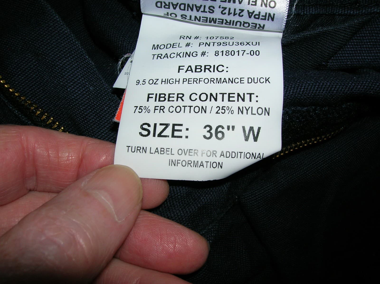 TECGEN Fire Resistant Pants 36x32 NFPA 2112 FR9.5oz High Perform Duck ARC 14 5