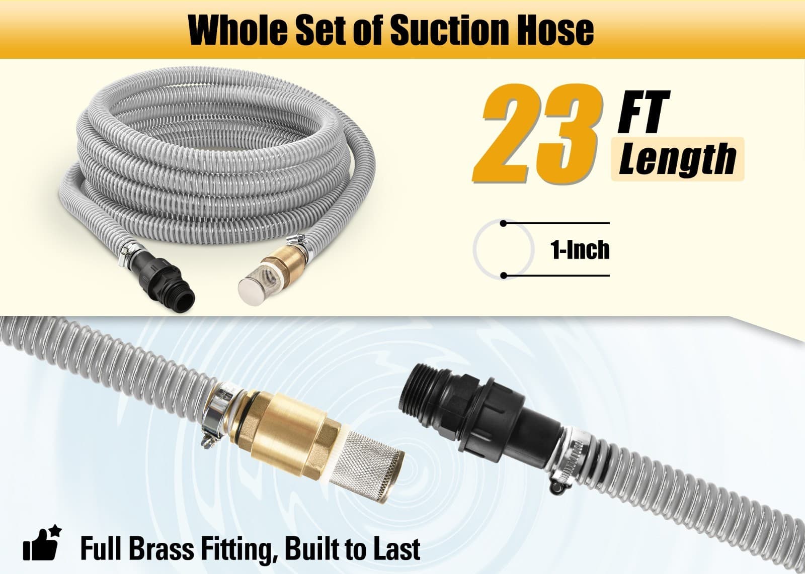 FLUENTPOWER 23FT x 1" Suction Hose Kit with Brass Fitting Check Valve, NPT 1" 4