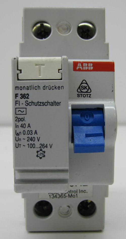 ABB F362-40/0.03 Residual Current-Operated Circuit Breaker, 2-Pole, 40A/30mA 3