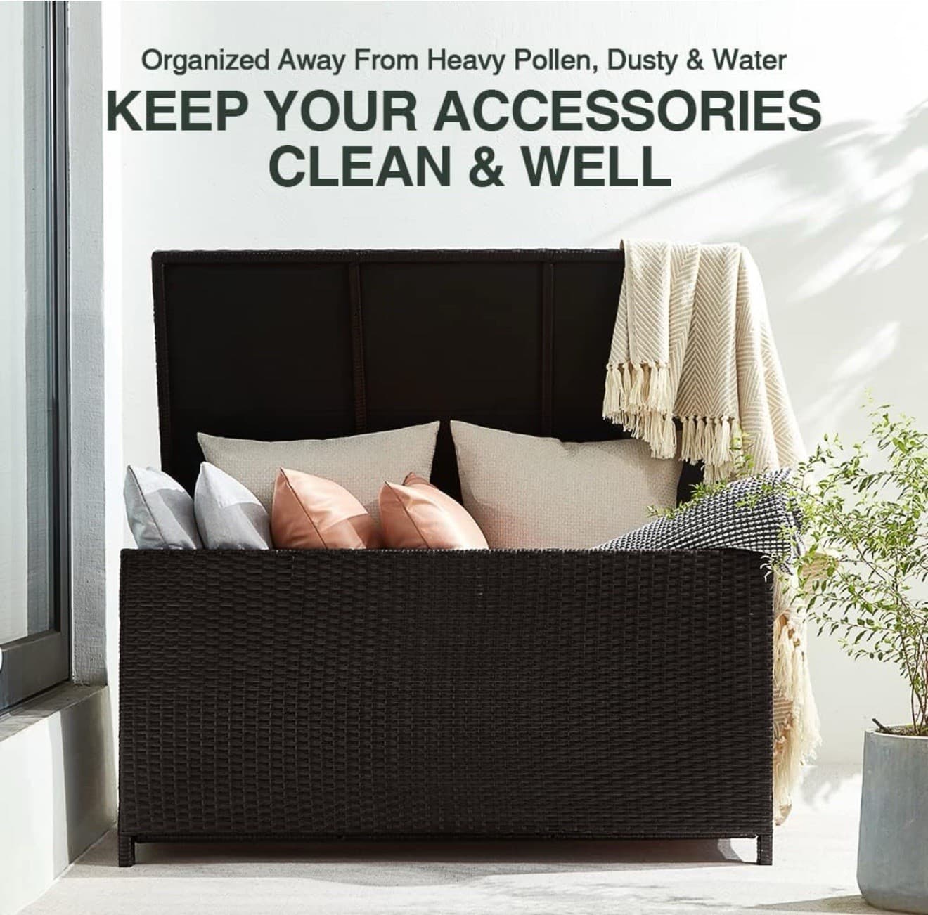 120-Gallon All-Weather Resin Outdoor Storage Deck Box L47.2"xW24.4"xH24 Black 6