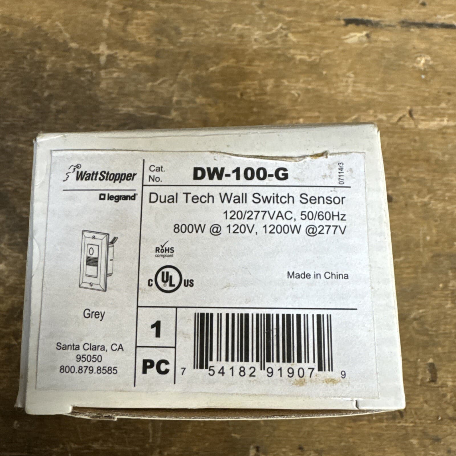 DW-100-G WattStopper Dual Tech Wall Switch Sensor, 120/277VAC, 50/60Hz, Grey 2