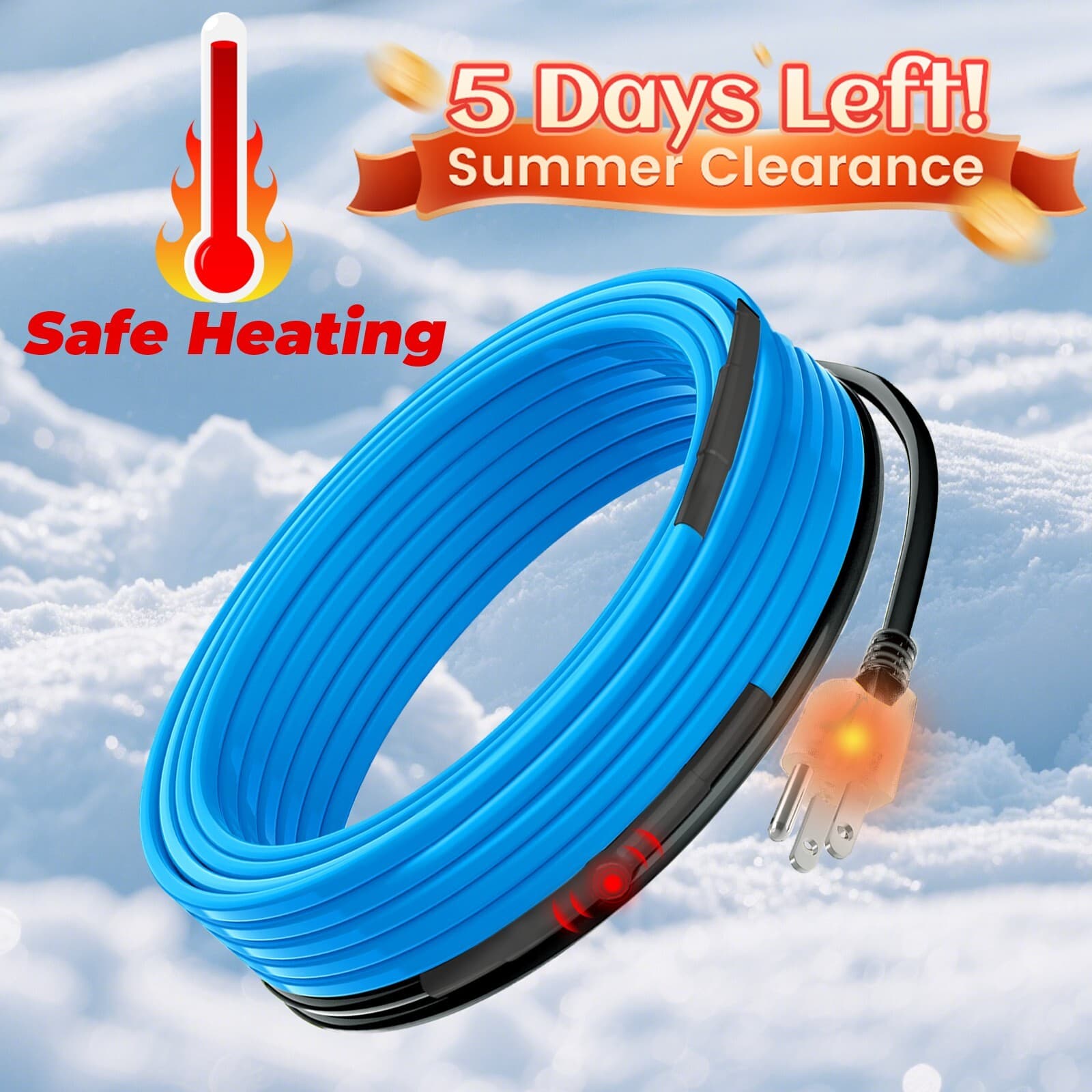 For Water Pipes: -40°F Deicing Heat Cable & Tape with Thermostat--30% Off
